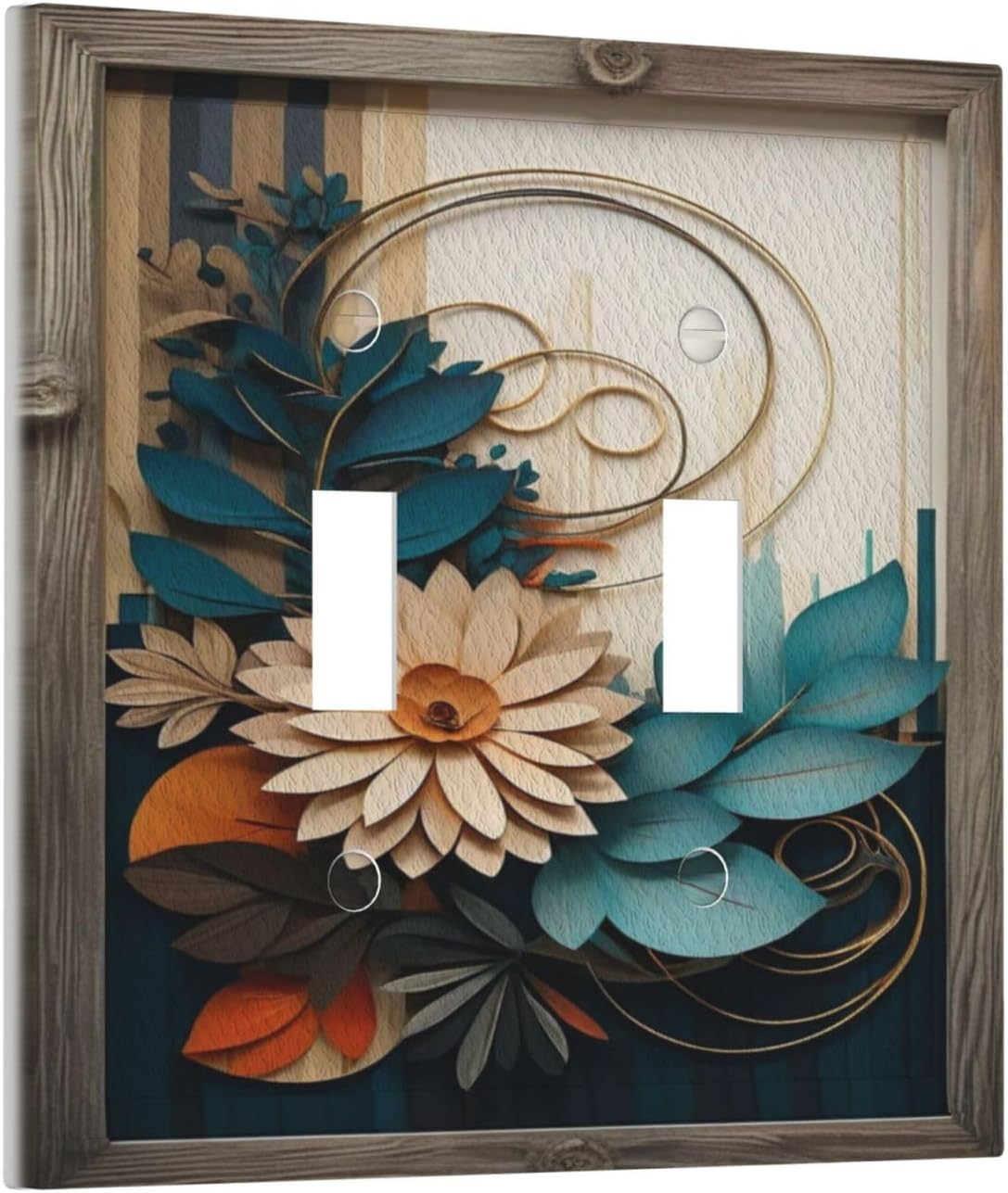 Decorative Art Light Switch Covers,2 Gang Toggle Rocker,Wall Plate,Switchplate Electrical Faceplate,Wood Style Flowers