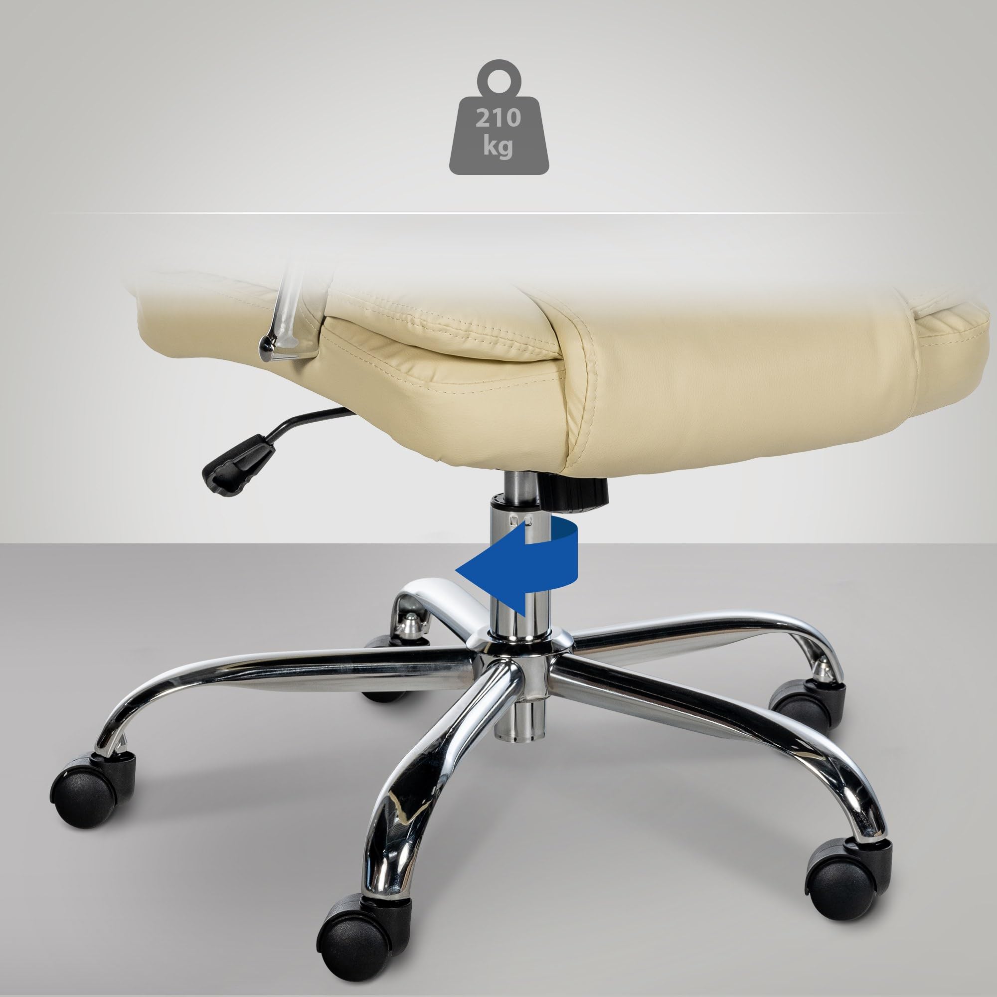 CLP Chaise de Bureau Ergonomique BIG Xanthos I Confort XXL avec Fonction Bascule et accoudoirs I Réglable avec revętement en Similicuir, Charge maximale 210 kg, Couleur:crčme