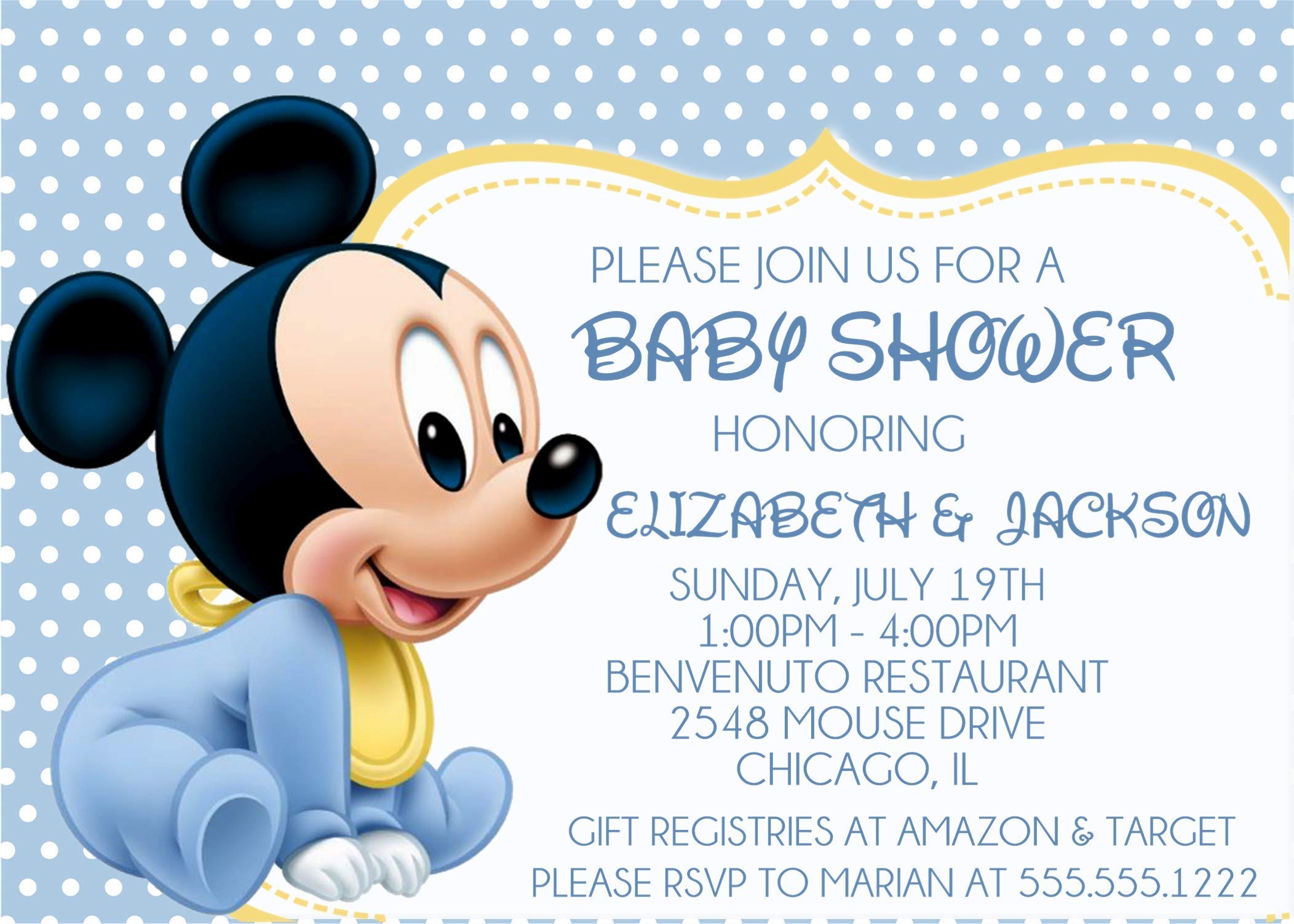 Mickey Mouse Baby Shower Invitations with Envelopes