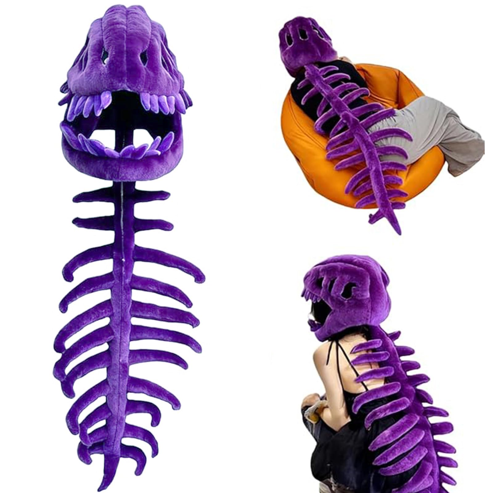 nezafly Realistic Dinosaur Skeleton Costume Kids Plush Dino Skull Suit Set