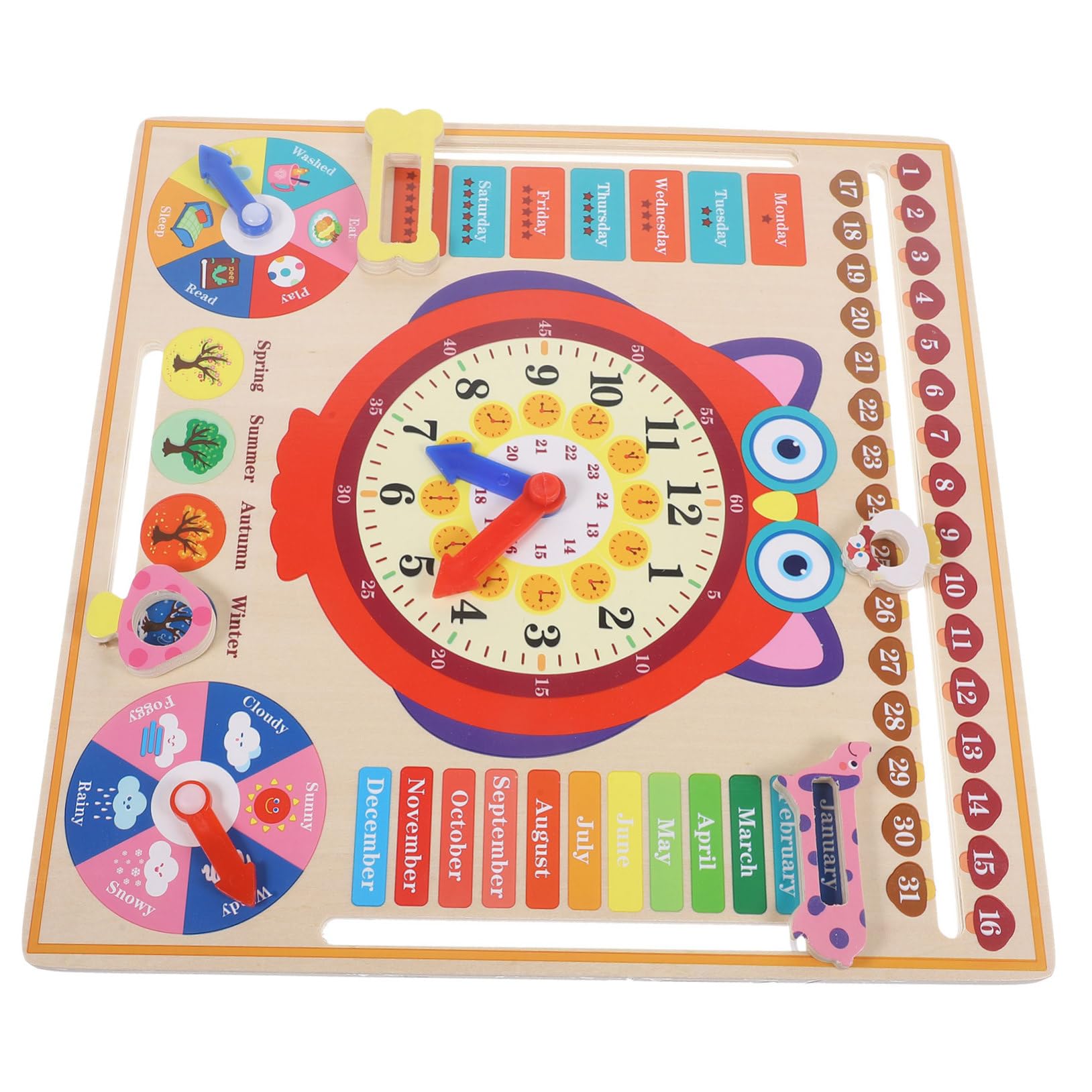 Reloj Educativo de Madera para Juguete Multifunción de Aprendizaje Estaciones Tablero de Reconocimiento de Colores y Números para Desarrollo Cognitivo Infantil