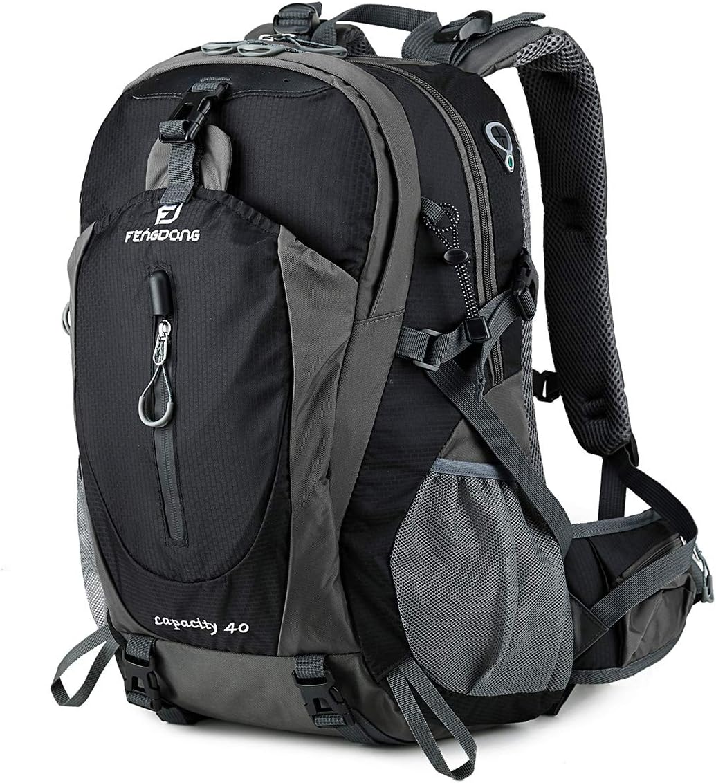 FENGDONG 40L Waterproof Lightweight Outdoor Daypack Hiking Camping Travel Backpack for Men Women Black, A2-Upgrade-Black