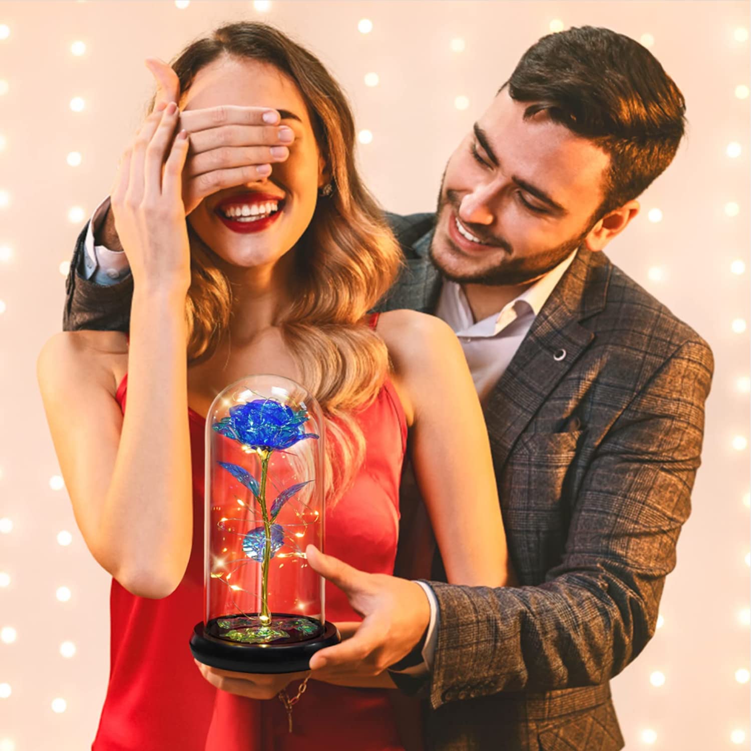 Galaxy Rose Regalo di San Valentino per Lei, Fiori di Rosa con Luce a LED, Fiore Artificiale Rosa Regalo per Donne Mamma Moglie, Fiore Rosa in Cupola di Vetro Regalo per Festa della Mamma, Compleanno