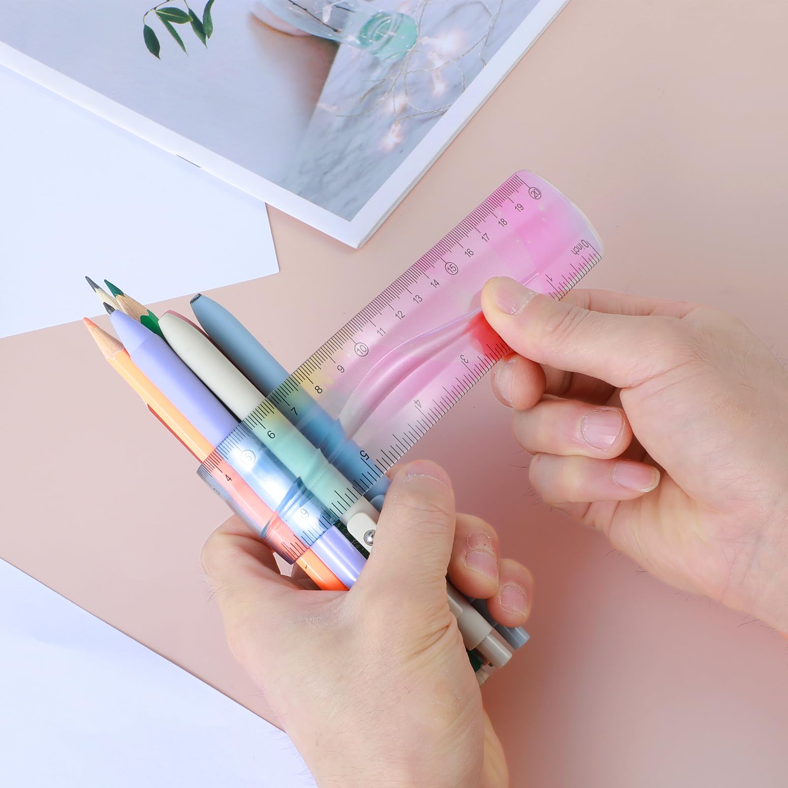 2pcs Flexible Ruler - 8 inch Bendable, Soft Plastic Shatterproof Straight Edge, Clear Gradient Colored with Centimeter for School & Office - Image 5