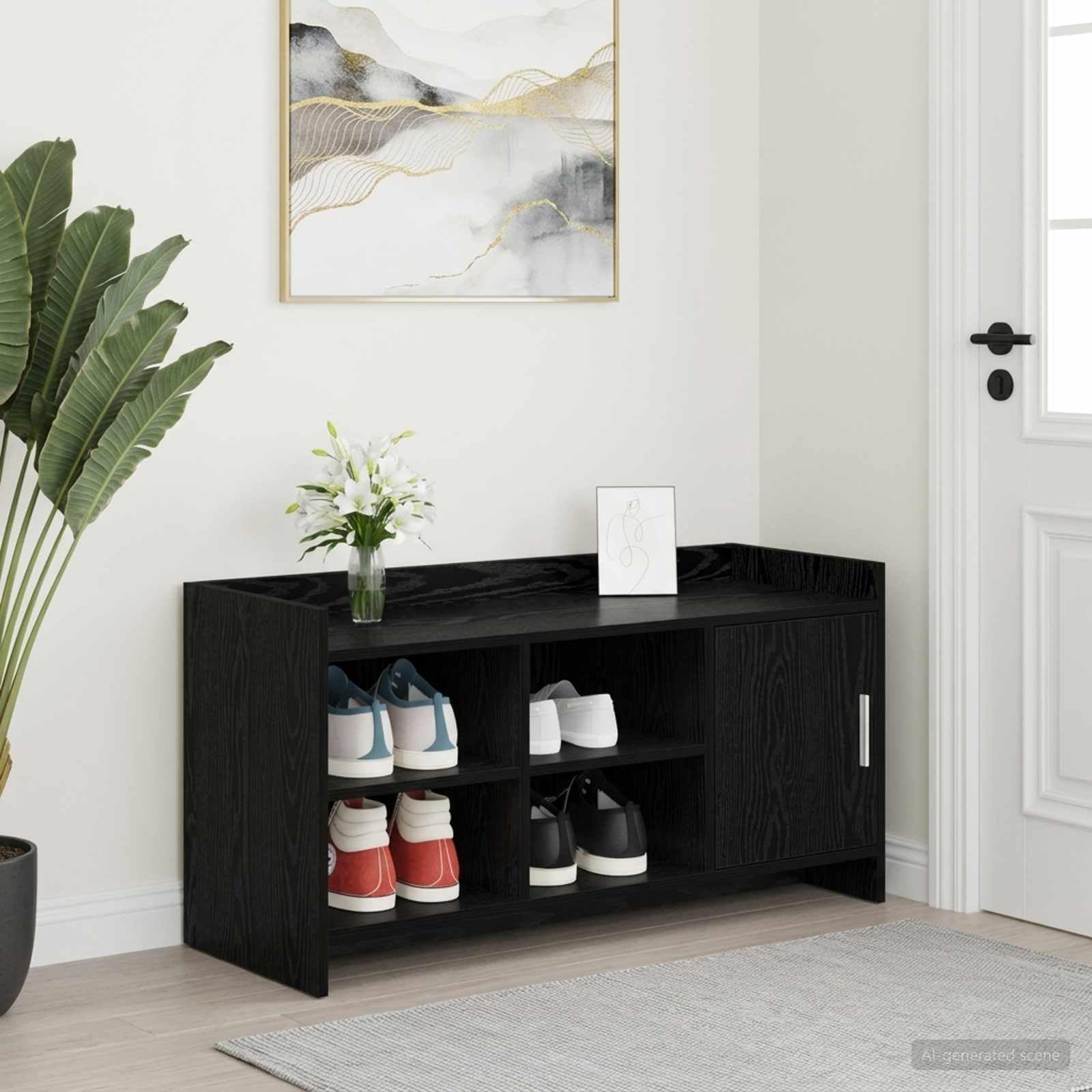 Inżynieria drewniana szafka na buty, czarny dąb, 100 x 39,5 x 51 cm