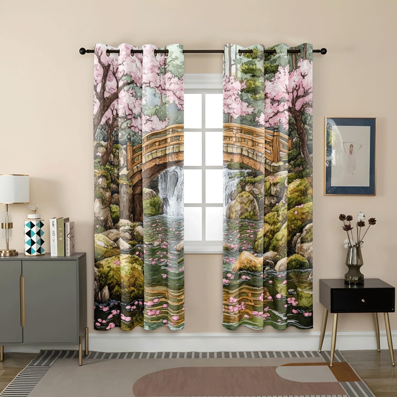 Curtain Rosa Grün Braun Gardinen Polyester Vorhang mit Ösen Blackout Curtain Waschbar Vorhänge mit Ösen Living Room Thermovorhang Schlafzimmer Verdunklungsvorhänge Blickdicht 2x140x160cm