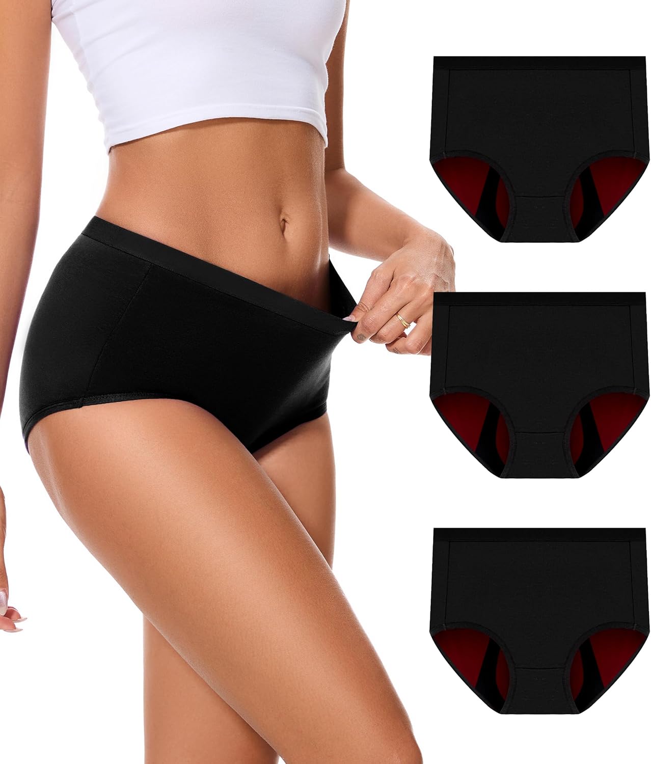 Bobelle Wear Incontinence Underwear for Women 100ml Heavy Flow Leak Proof Panties High Waisted Cotton Period Washable 3 Pack Black, Medium