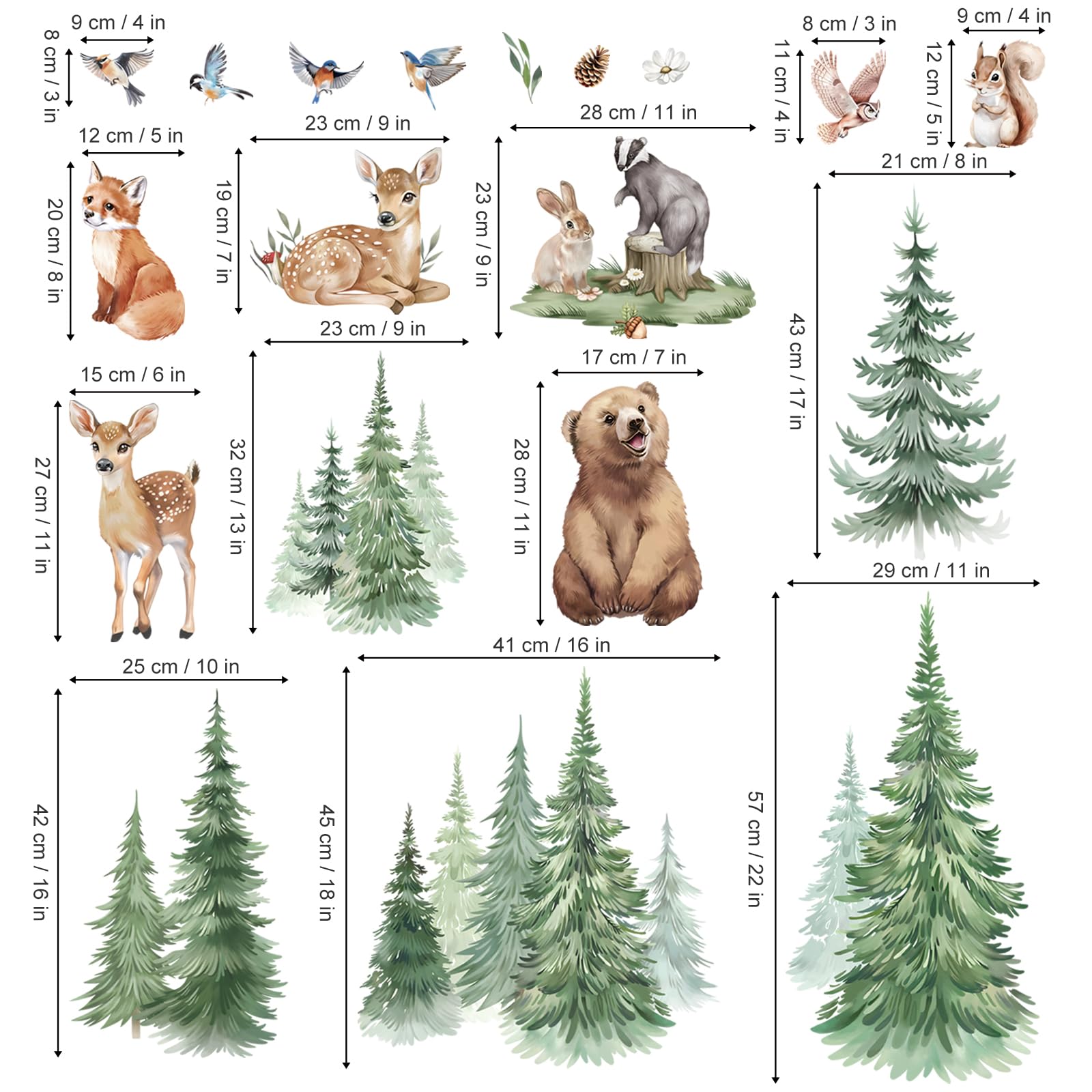 wondever Large Pine Tree Animals Wall Stickers Woodland Animal Bear Deer Fox Peel and Stick Wall Art Decals for Baby Nursery Kids Bedroom Living Room - Image 4