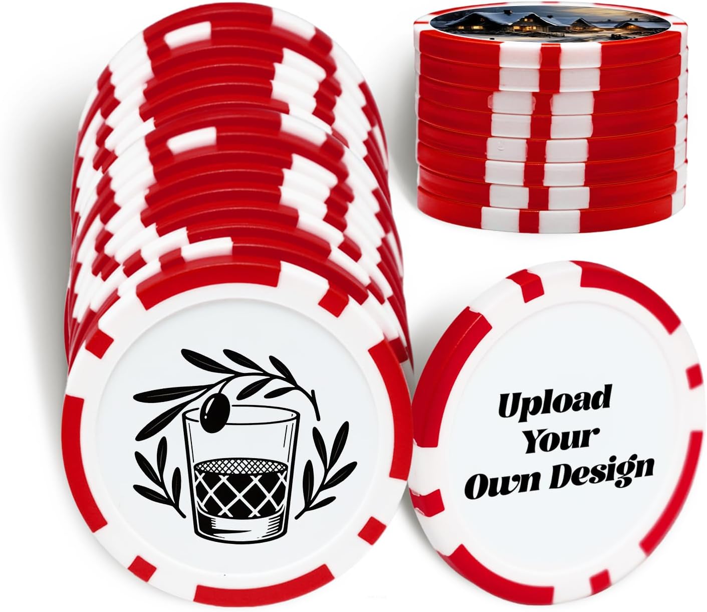 30-300PCS Custom Clay Poker Chips with Logo, Text, Photo 12 Gram Personalized Poker Chips for Bar, Party & Casino Games Professional Heavy Casino Chips with UV Printed