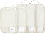 ECOHUB 4 Ensemble cubes d'emballage de compression pour le voyage, sac organisateur de valises avec étiquette, sac de voyage pour transporter sur bagages, esquisse vacances de plage, accessoires de voyage de bateau de croisière, vert
