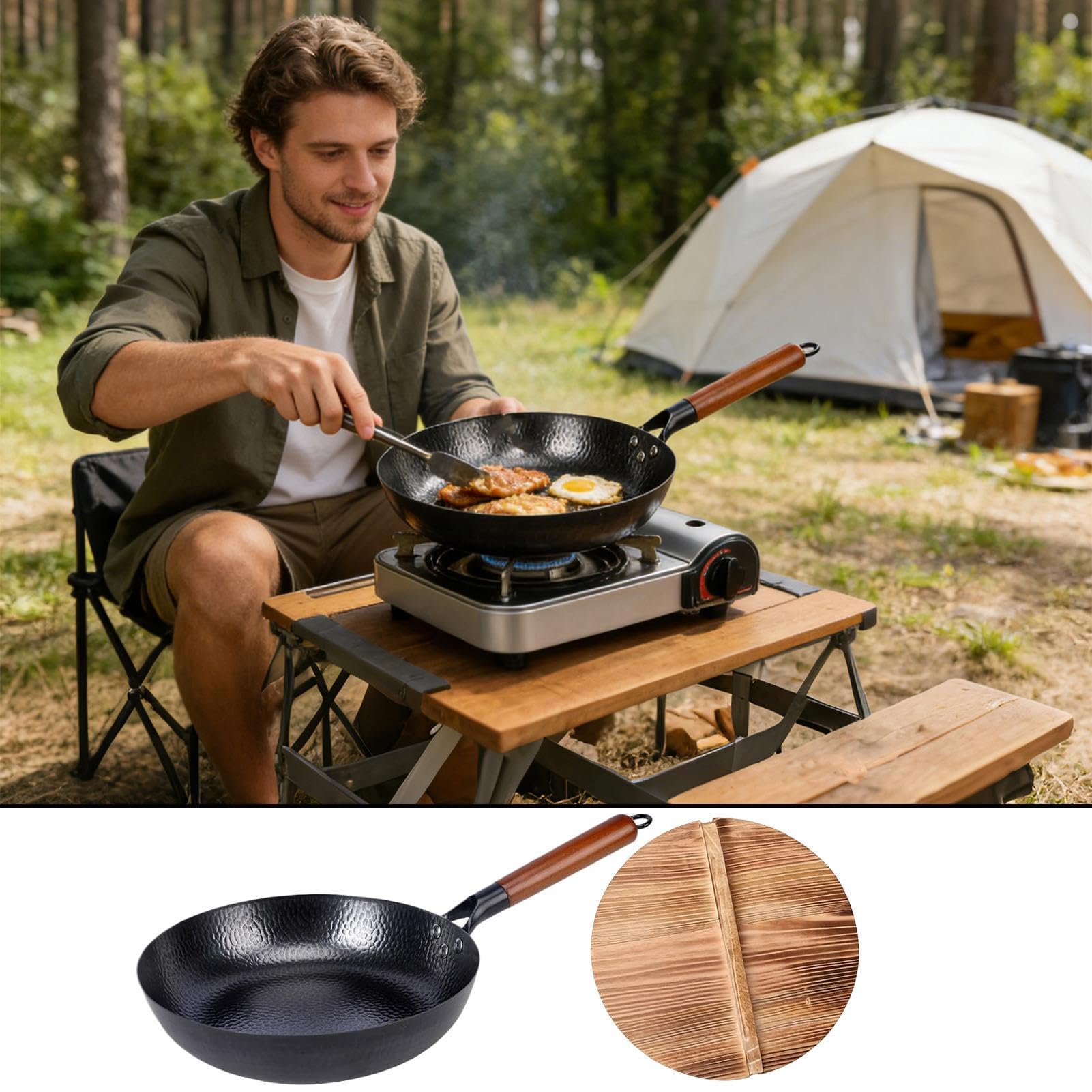 Poêles À Frire Antiadhésives Matériel de Cuisson et Ustensiles de Cuisine | Poêle à Frire pour Camping Utilisation Polyvalente Pour Pique-Niques En Plein Air, Grillades, Barbecue, Cuisine Maison,