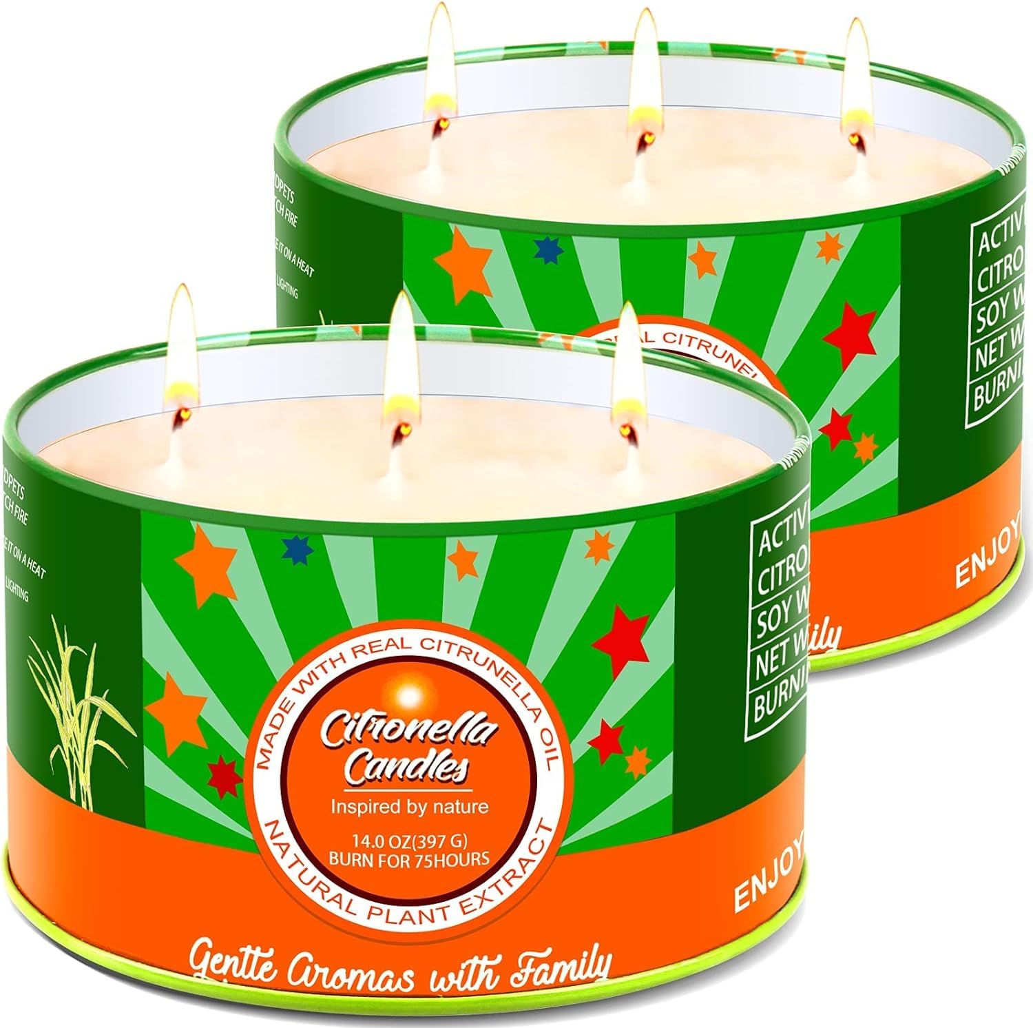 Citronella Kerze Outdoor Groß, 2 x 400g Outdoor Kerze Natürliche Sojawachs Zitronengras Citronella Kerzen mit 3 Docht, Zitronella Kerze für Garten | Camping | Picknicks | 160 Stunden Brenndauer