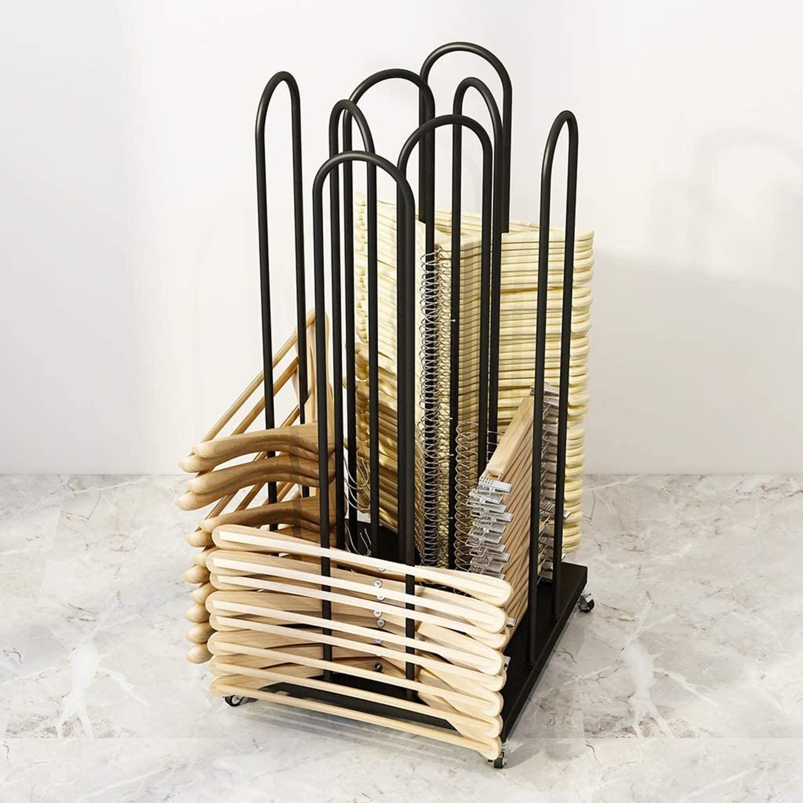 Hanger Stacker, Floor Hanger Storage Cart, Hanger Organizer Stacker,4 in 1 Hanger Rack Stand with Swivel Caster Wheels for Bedroom Laundry Room Retail Store