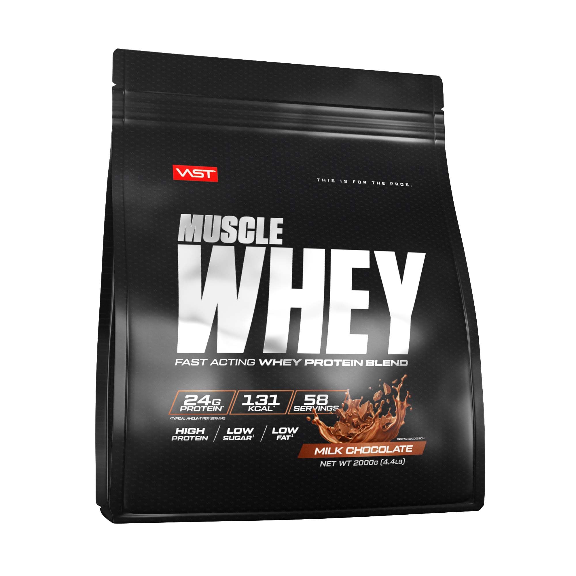 VAST Muscle Whey – 2 kg – Proteinpulver mit Whey Protein – 24 g Eiweiß & natürliche BCAAs – Cremiger Protein-Shake – Ideal zum Muskelaufbau & -erhalt – Milk Chocolate