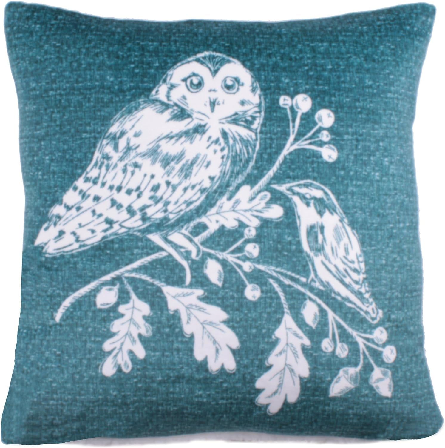 Dreams & Drapes Teal Lodge - Woodland Owls - Velvet Cushion Cover - 43 X 43Cm In
