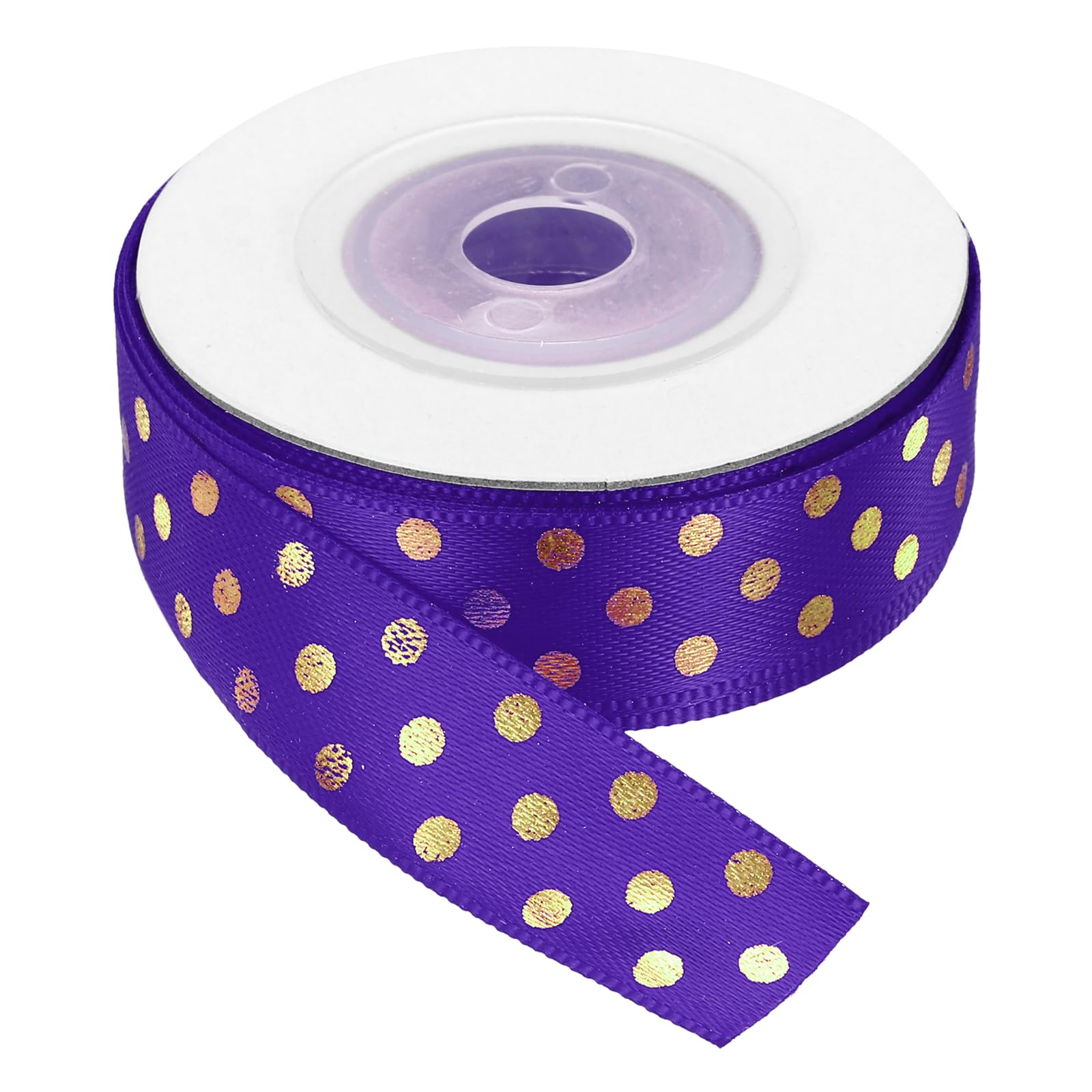QUARKZMAN 1.6cm x 9M Polyester Satinband, Geschenkband mit Goldpunkten bunte bänder Stoffband für Geschenkschleife DIY Basteln Ostern Halloween Hochzeit Party, Schleifenband Dunkelviolett