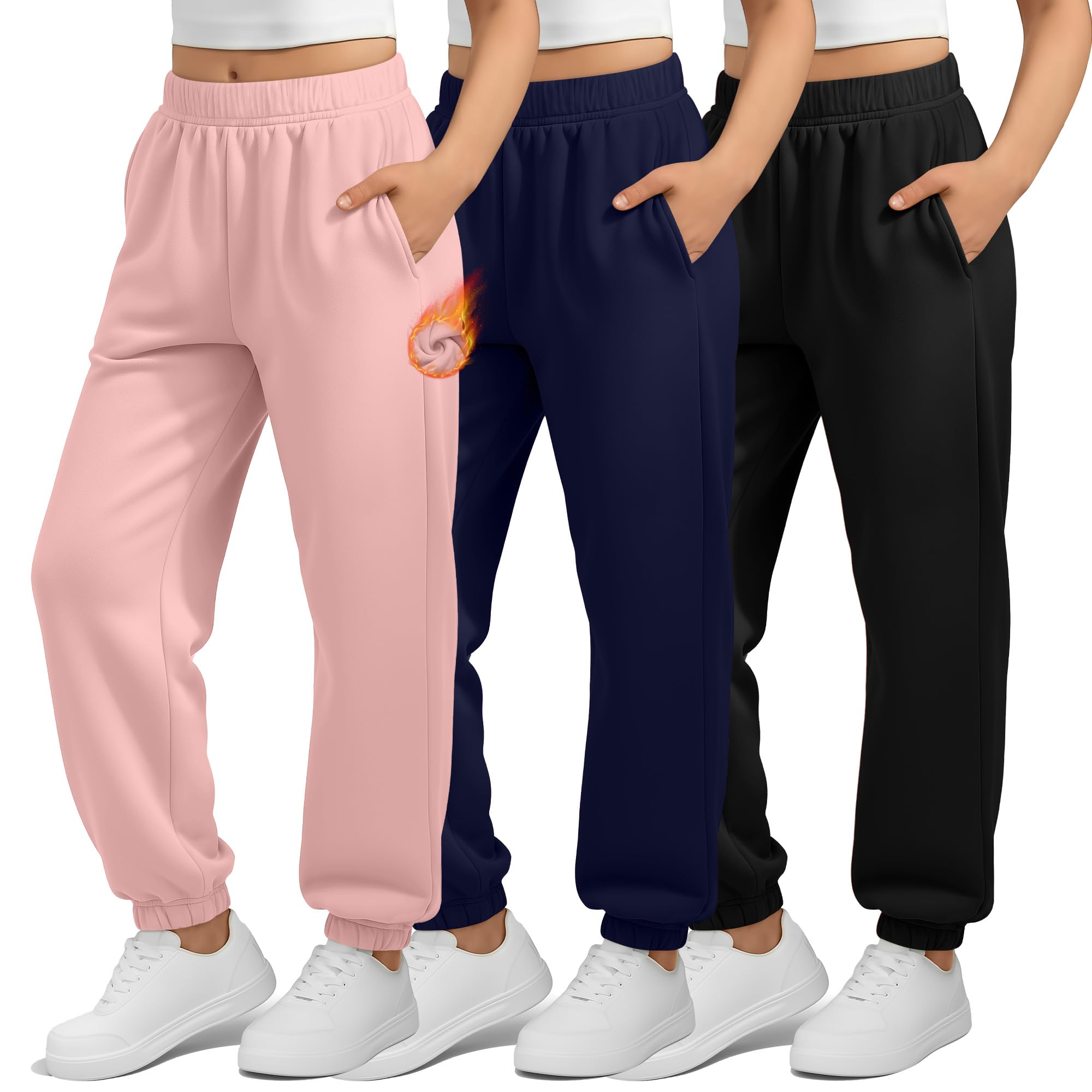 3 Pack Girls Fleece Sweatpants Thermal Joggers Pants