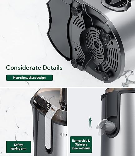Miniatura 6 de SiFENE Máquina exprimidora, exprimidor de 800 W con boca grande de 3.2 pulgadas para frutas y verduras enteras, extractor de jugo con 3 ajustes de