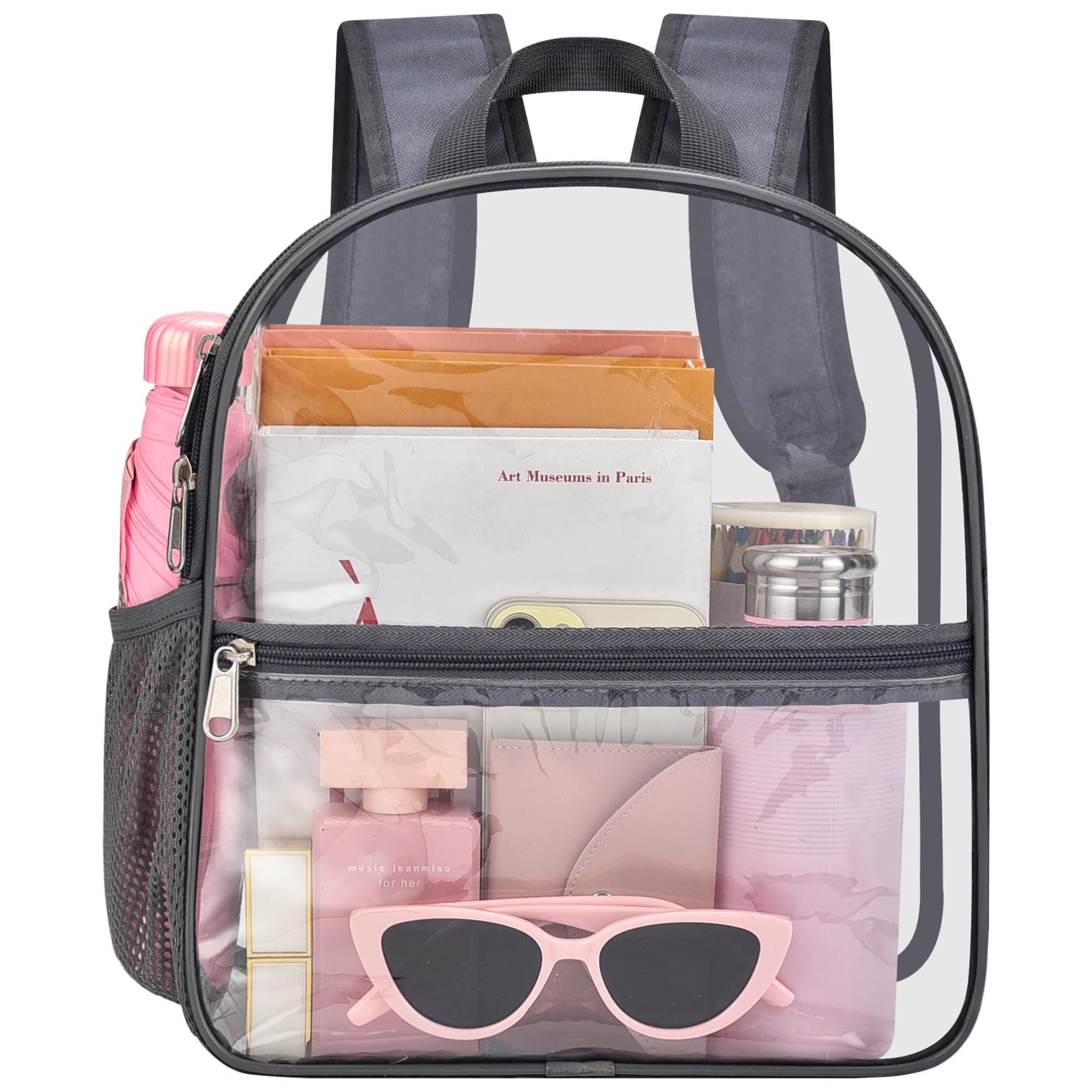 Oraben Clear Backpack for Stadium Events Sports Fan Backpack Stadium Bag | 12x6x11 in,Heavy Duty PVC Mini Small Clear Bag for Concerts, Sports,Work,Side Water Bottle Pocket