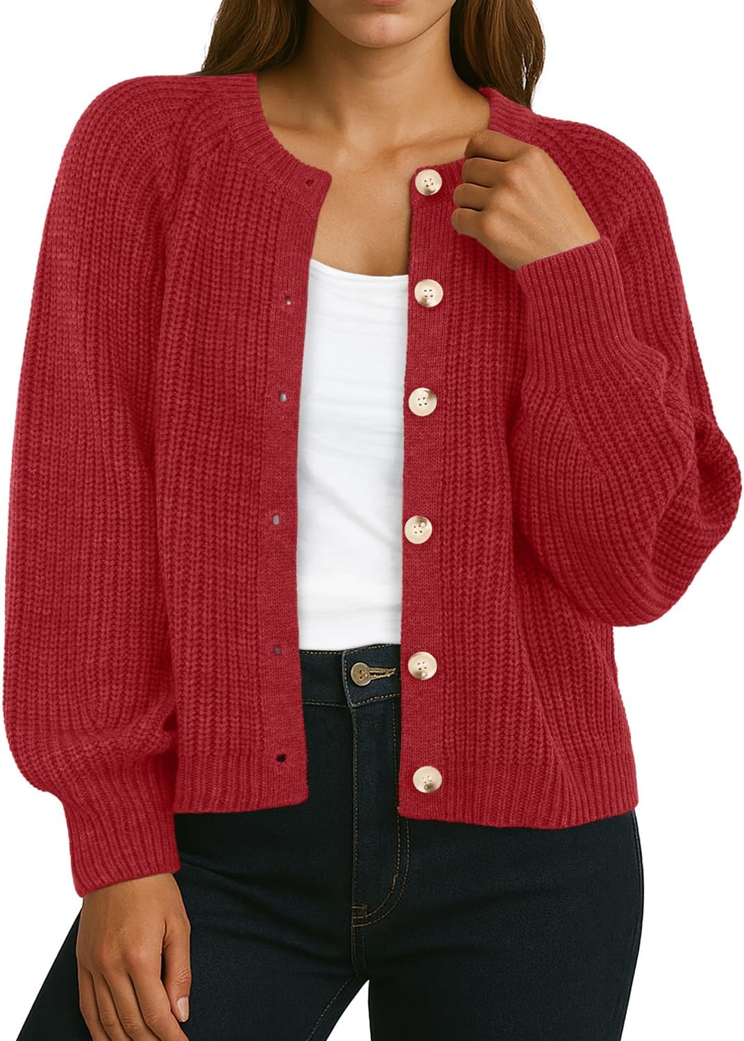 GRECERELLE Women's Chunky Open Front Sweater Long Sleeve Button Knit Short Loose Cardigan Outerwear, S-2XL