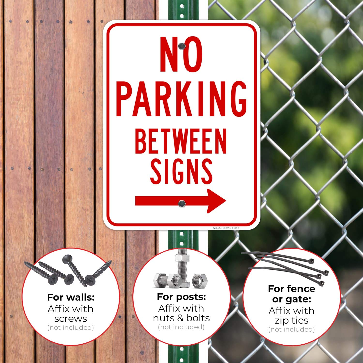 No Parking Between Signs, with Right Arrow Sign, 18x24 Inches, Rust Free .063 Aluminum, Fade Resistant, Made in USA