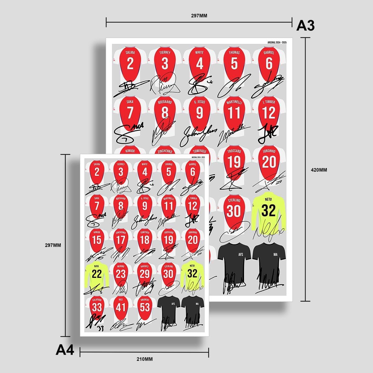 Mounted Gifts Trading Arsenal team squad 2024-2025 Signed poster print framed picture photo autograph gift 24/25 Rice Odegaard Bakayo Saka Martinelli (A4 poster only) - Image 2
