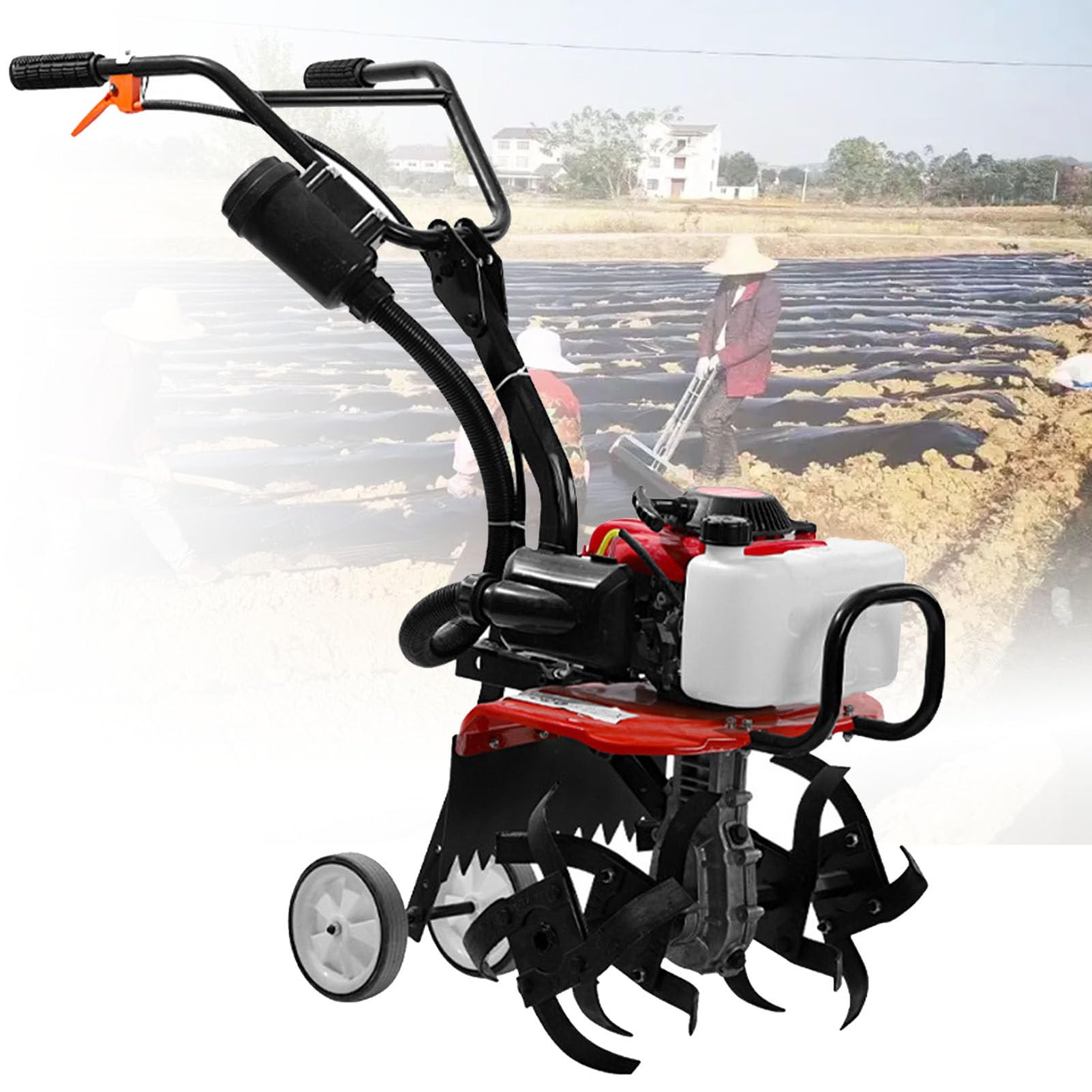 Cultivador de gasolina para jardín, cultivador agrícola para patios de arado, cultivador de césped doméstico portátil a gas, motocultor y motocultor.