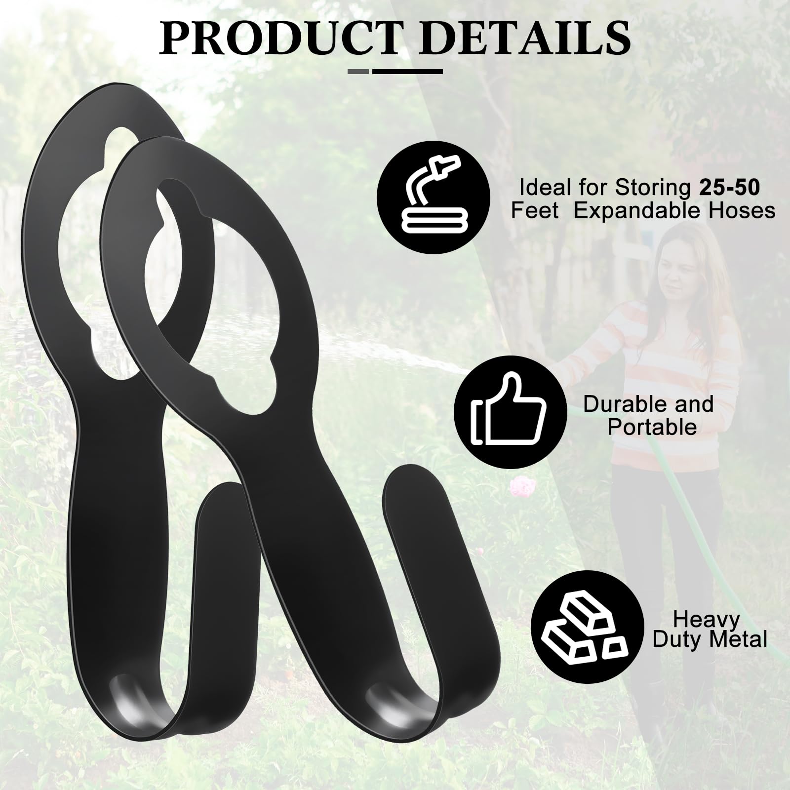 JaGely 4-Pack Metal Garden Hose Holder - Wall Mount Hanger For Expandable Hoses Up To 50FT, Supports Over 110lbs, Black