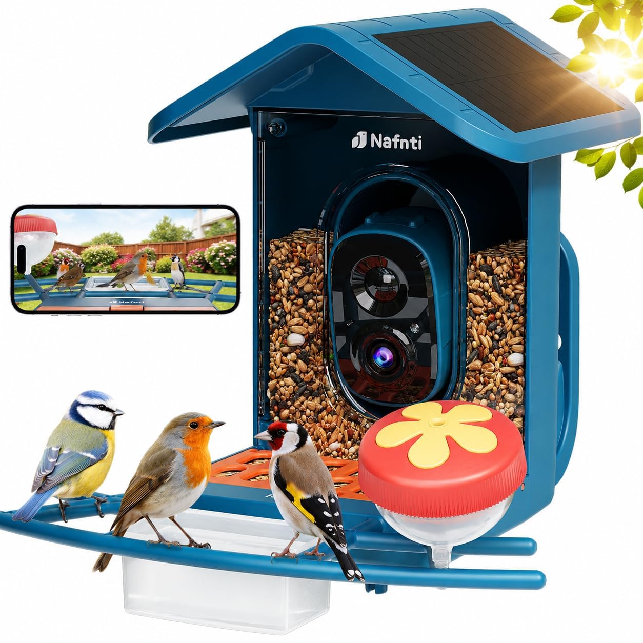 Mangiatoia per Uccelli con Videocamera, Cattura Foto/Video di Uccelli Auto, 2K HD AI Identify Birds, 2.4GHz/5GHz, Regalo per Amanti Degli Uccelli