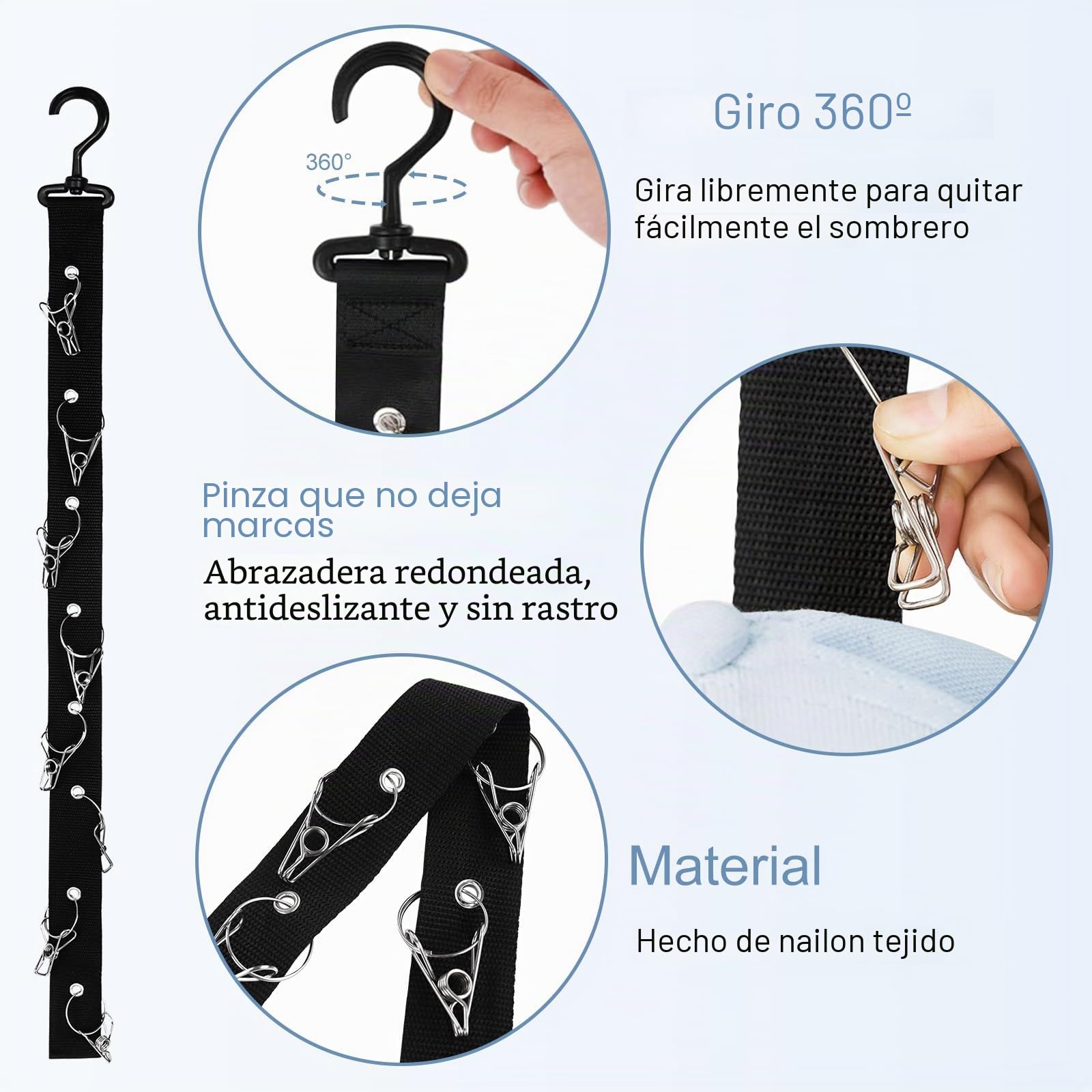 Organizador de Gorras Colgador Vertical 16 Ganchos Acero Inoxidable 2 Ganchos Adhesivos Soporte Pared Puerta Armario