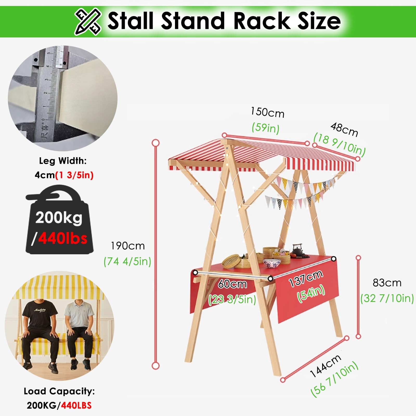 Chiosco mobile portatile per cibo da strada, espositore in legno per bancarella del mercato per la vendita di snack/dolci/giocattoli, fiere commerciali vendite banchi espositori rosso-1 W 150 cm (59)