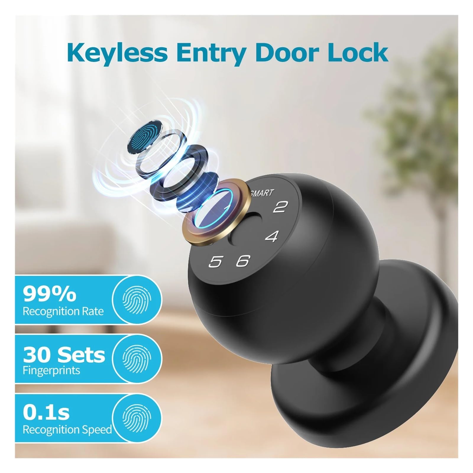 Smart Lock Cerradura de puerta de entrada sin llave, código de acceso de huellas dactilares, control de aplicación, teclado electrónico, cerradura de cerrojo para puerta interior