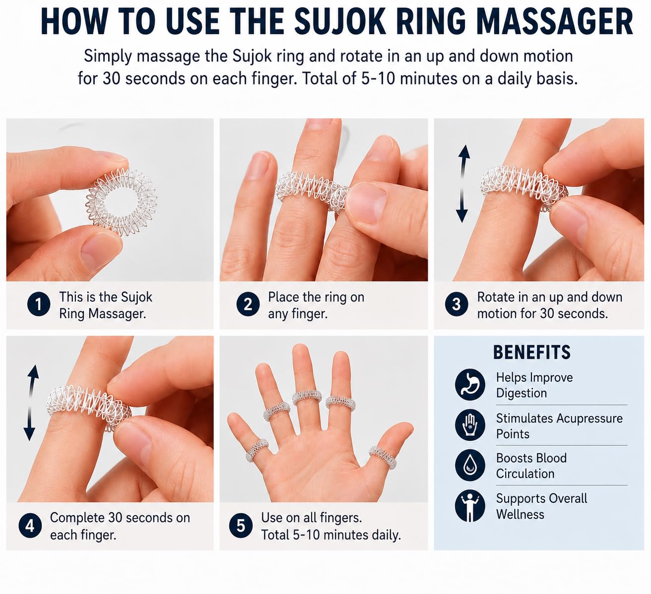 Kit de masajeador de dedos de acupresión ~ anillo Sujok, bola de potencia Sujok, K-Roll, pulgares Sujok, Jimmy de madera con tabla de reflexología (mano/pies) Alivia el estrés