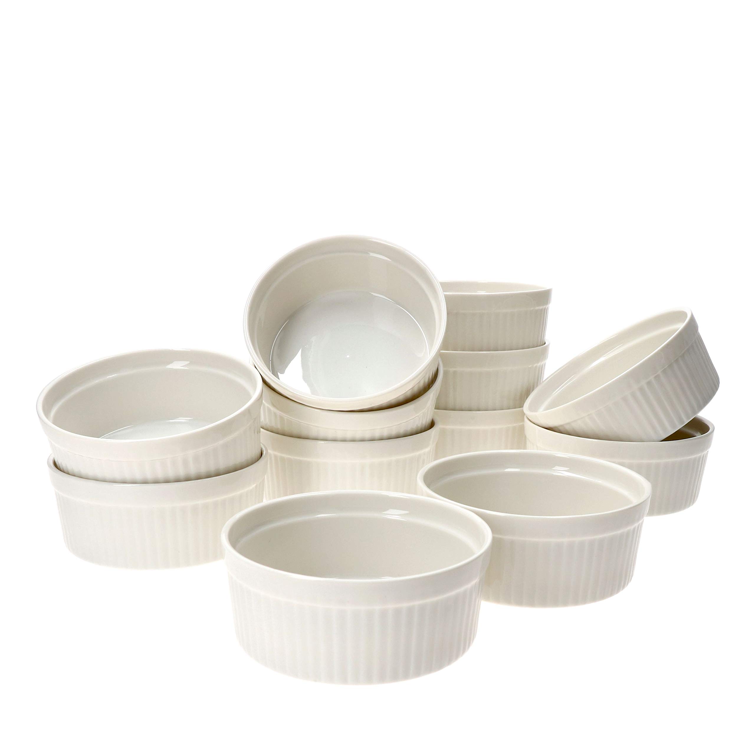 MamboCat Lot de 12 ramequins Bianca 250 ml I Porcelaine I Ø 11,5 cm I Blanc I Moule I Moule I Moules à muffins I pour crème brûlée, soufflé, cupcakes, Tiramisu, etc.
