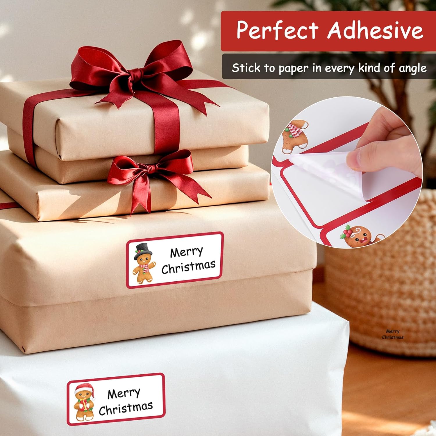 Whaline 300Pcs Christmas Address Labels Gingerbread Man Gift Tags Printable Mailing Labels Matching with Laser and Ink Jet Printer for Xmas Package Envelope Card Home Office - Image 4