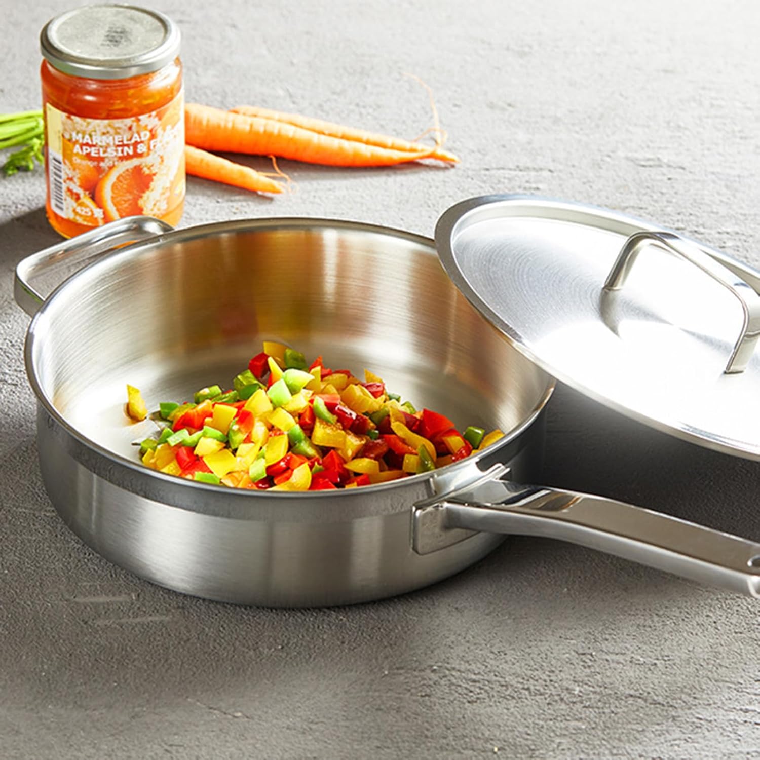 Carbon Steel Wok Pan with Lid, Non-Stick Flat Bottom Chinese Woks & Stir-Fry Pans for Electric, Induction, Ceramic & Gas Stoves