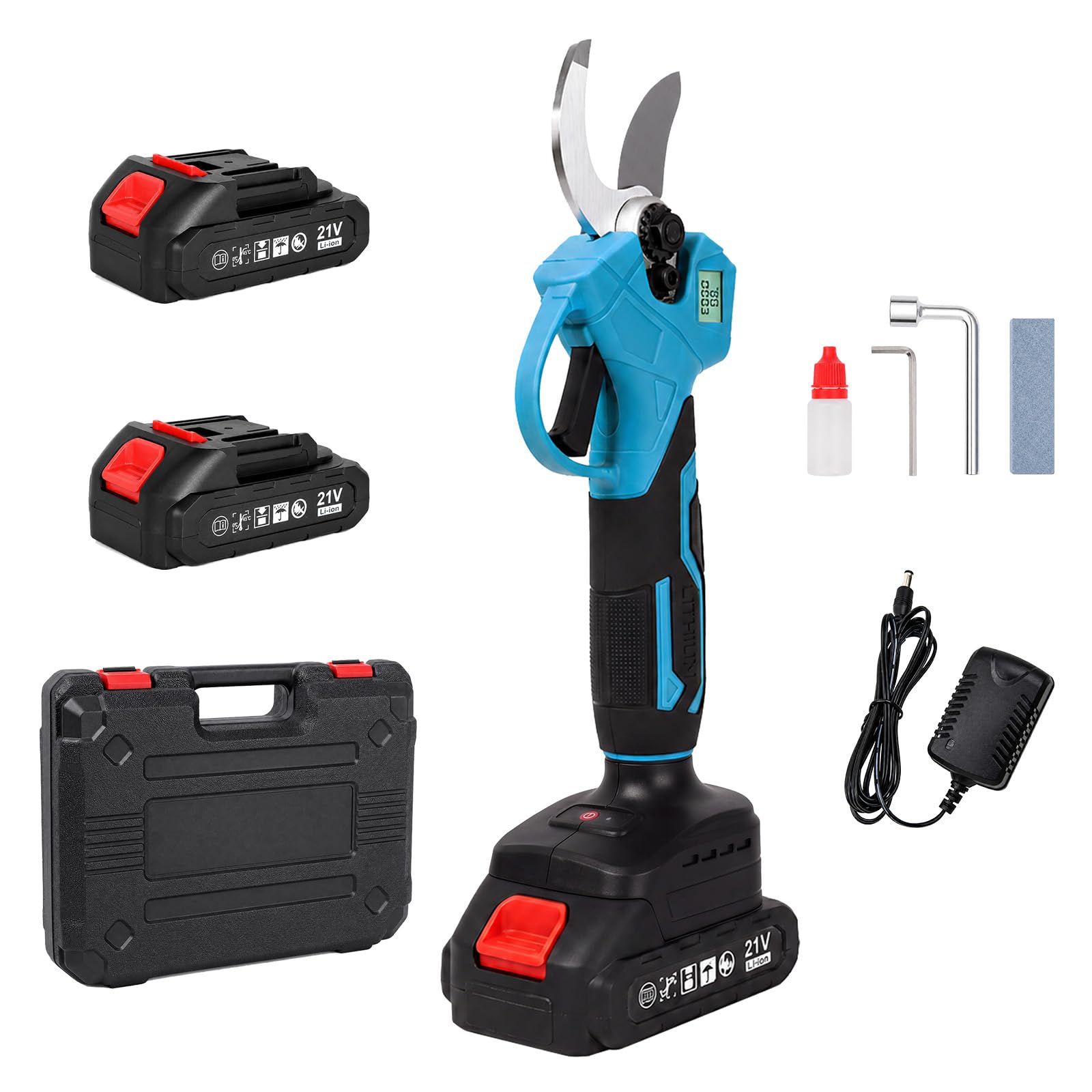 Traderight Pruning Shears Electric Cordless Secateurs Garden Branch Cutter | 450W brushless motor, LCD display, SK5 steel blade, 2 cutting modes, 2 x 2000mAh batteries, 35mm max cutting, storage case
