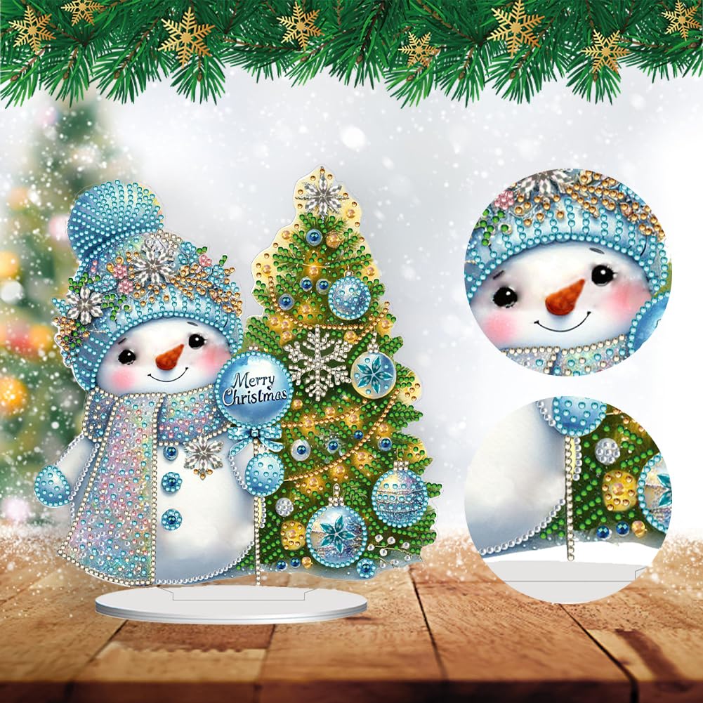 Kit Peinture Diamant Noël - Bonhomme De Neige, Diamants 5D, Fourni Stylo Et Plateau - Déco Table, Bricolage, Cadeau Créatif - 10
