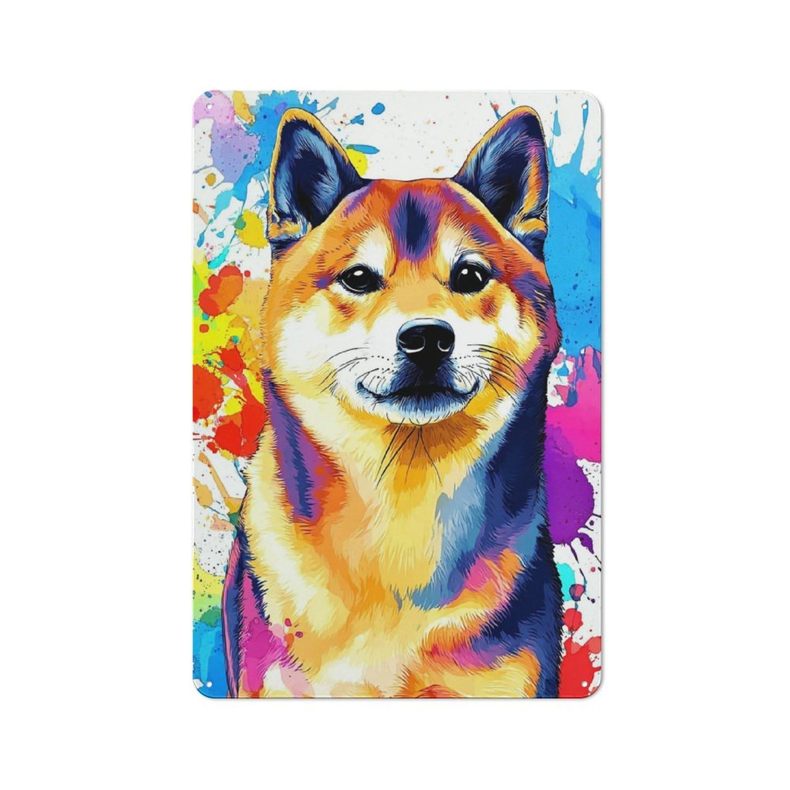 Junmoney Colorful Shiba Inu Art Print -1 Tin Wall Plaque 30X20cm With For Hobby Room Or Studio, New Home Wall Decor For Creative Interior Collectors