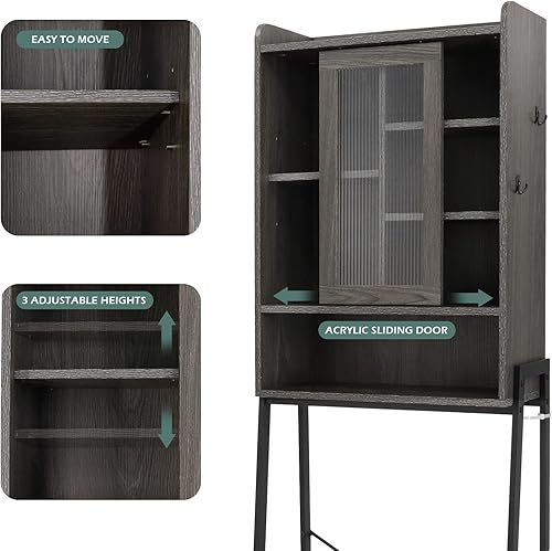 Miniatura 5 de Armario de almacenamiento sobre inodoro para baño, organizador de estante sobre inodoro, ahorro de espacio independiente con estantes ajustables,