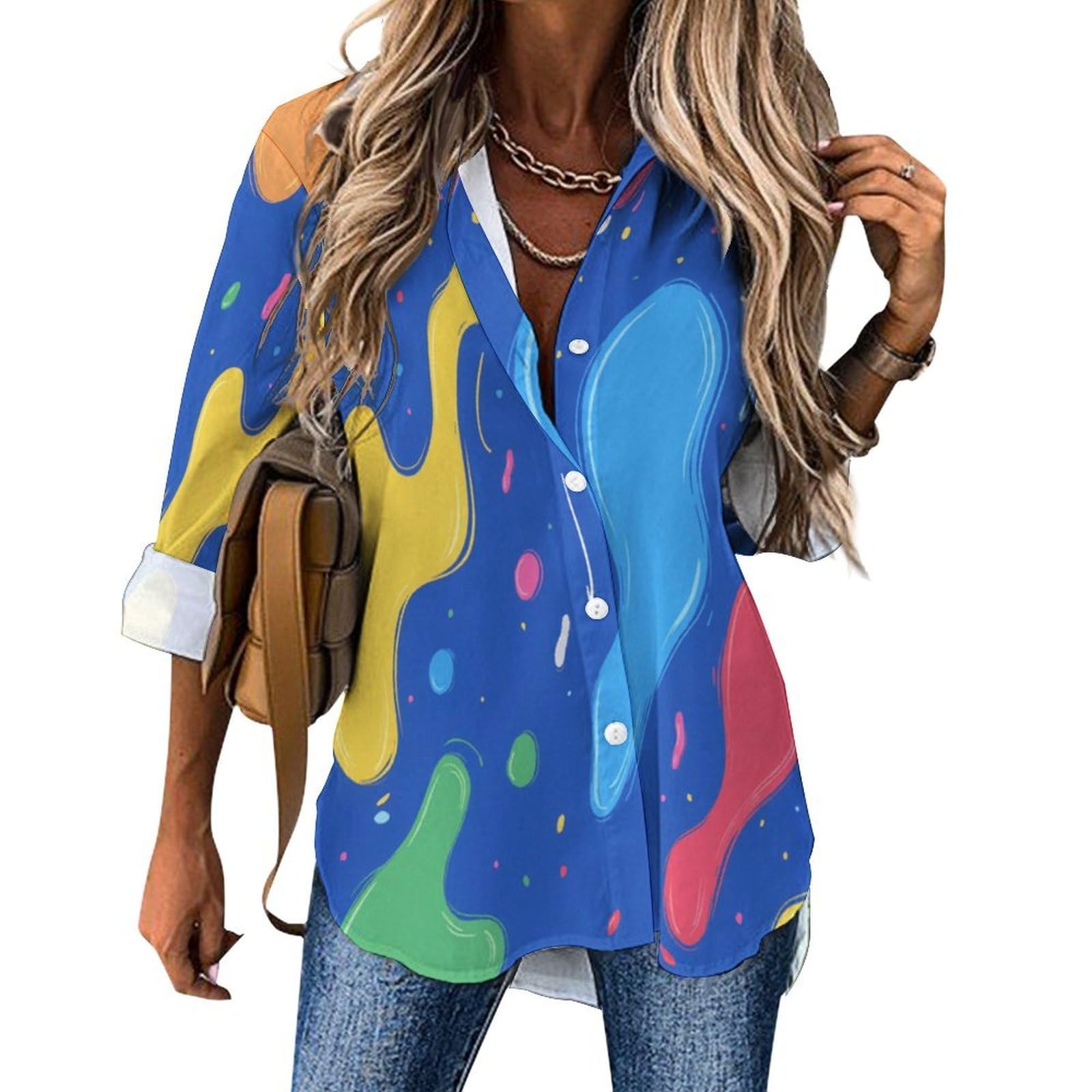 Camicia Donna Pop Art con Colletto e Bottoni