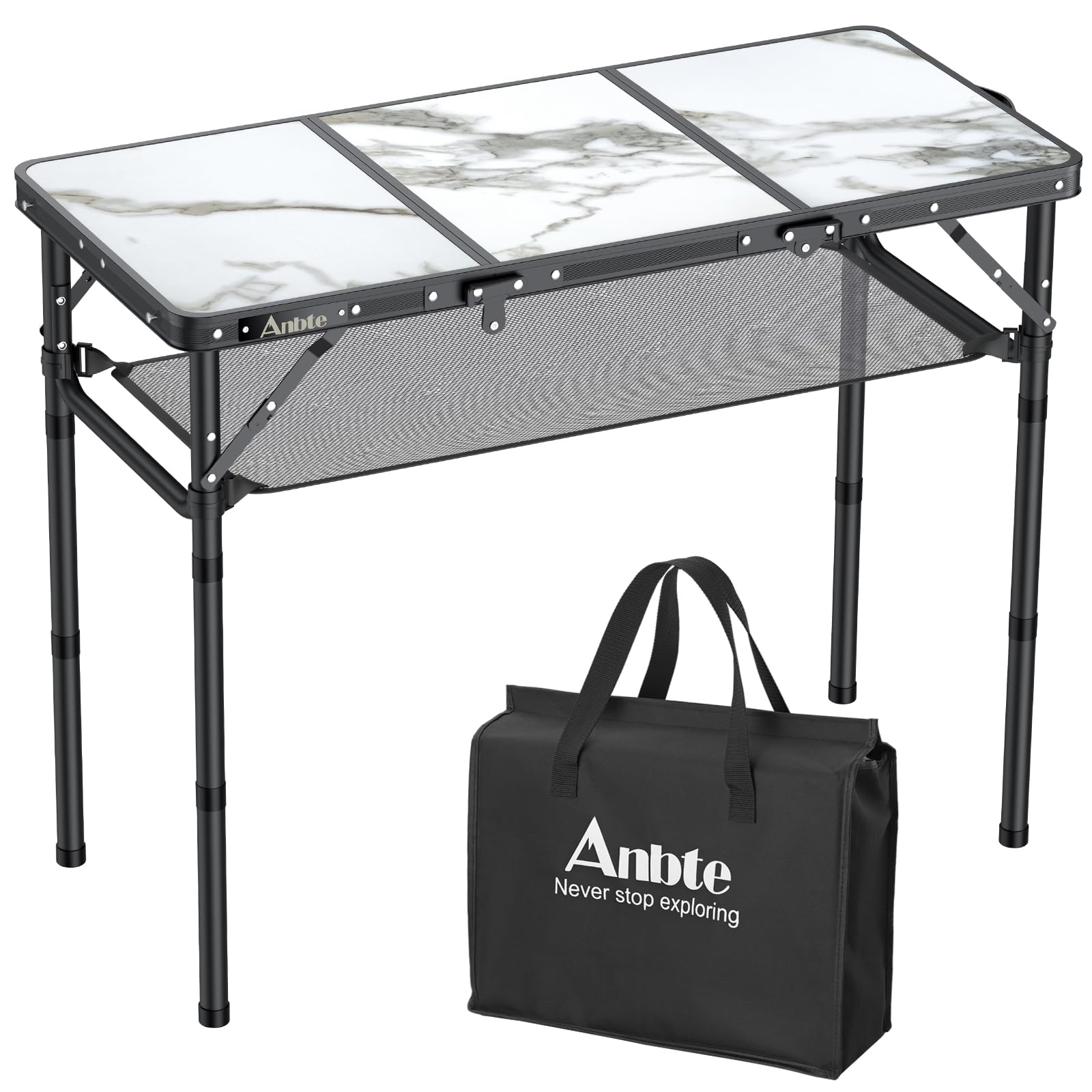 Anbte Tavolo Pieghevole da Giardino Caffè Regolabile 88 * 40 * 70CM Richiudibilecon Tavolino da Campeggio con 3 Altezze Portatile in Alluminio per Picnic/Lavoro/Interno/Truccarsi-Rete di Stoccaggio