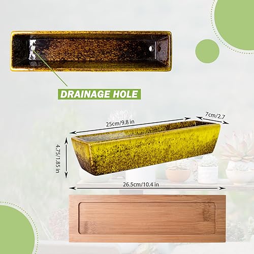 Miniatura 8 de ARTKETTY Macetas para suculentas, macetas de cerámica para suculentas de 9.8 pulgadas con drenaje, maceta pequeña para bonsái con bandeja de bambú,