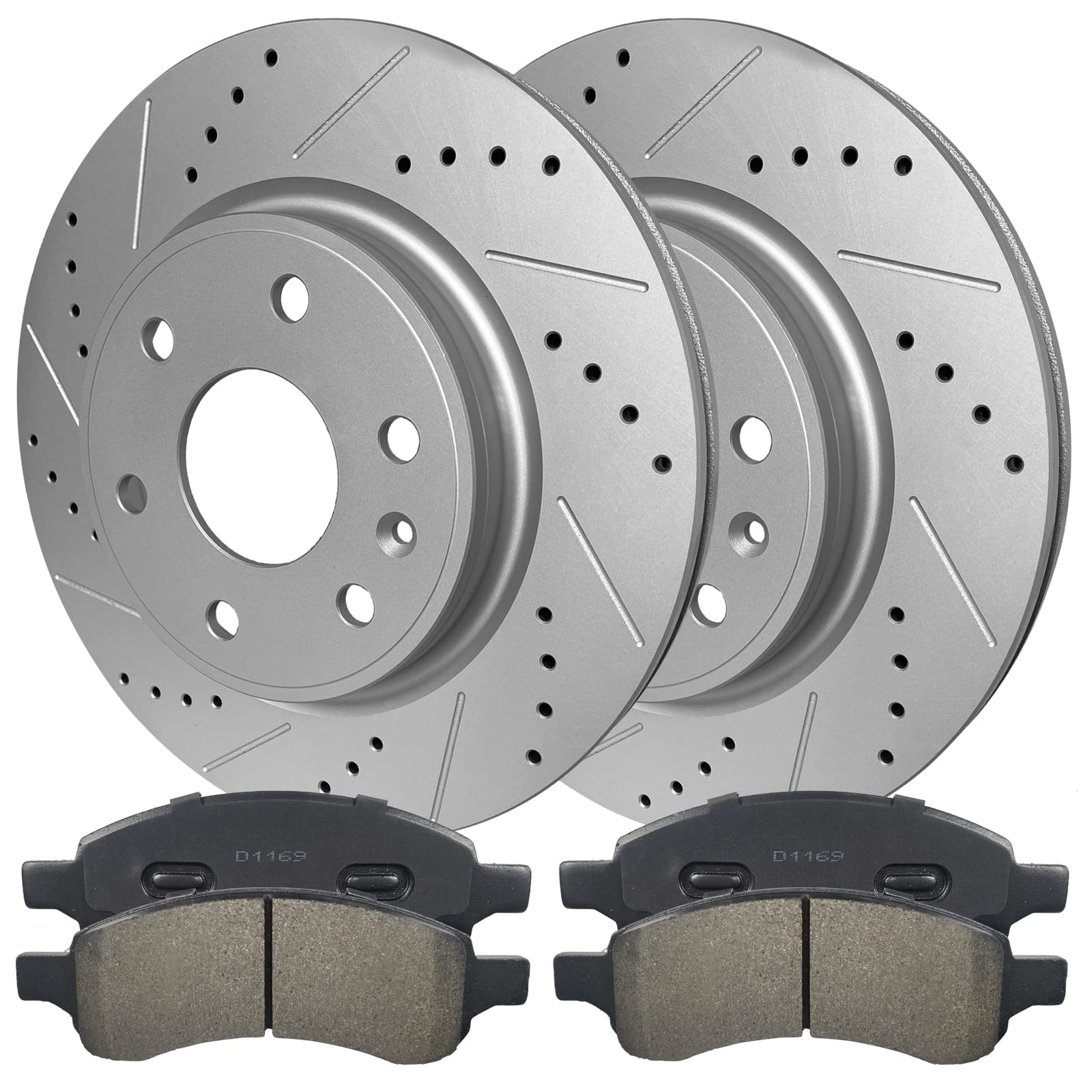 MOTOOS Front Drilled Slotted Disc Rotors + Brake Pads Replacement for 2008-2017 Buick Enclave 2009-2017 Chevrolet Traverse 2007-2016 GMC Acadia 2007-2010 Saturn Outlook