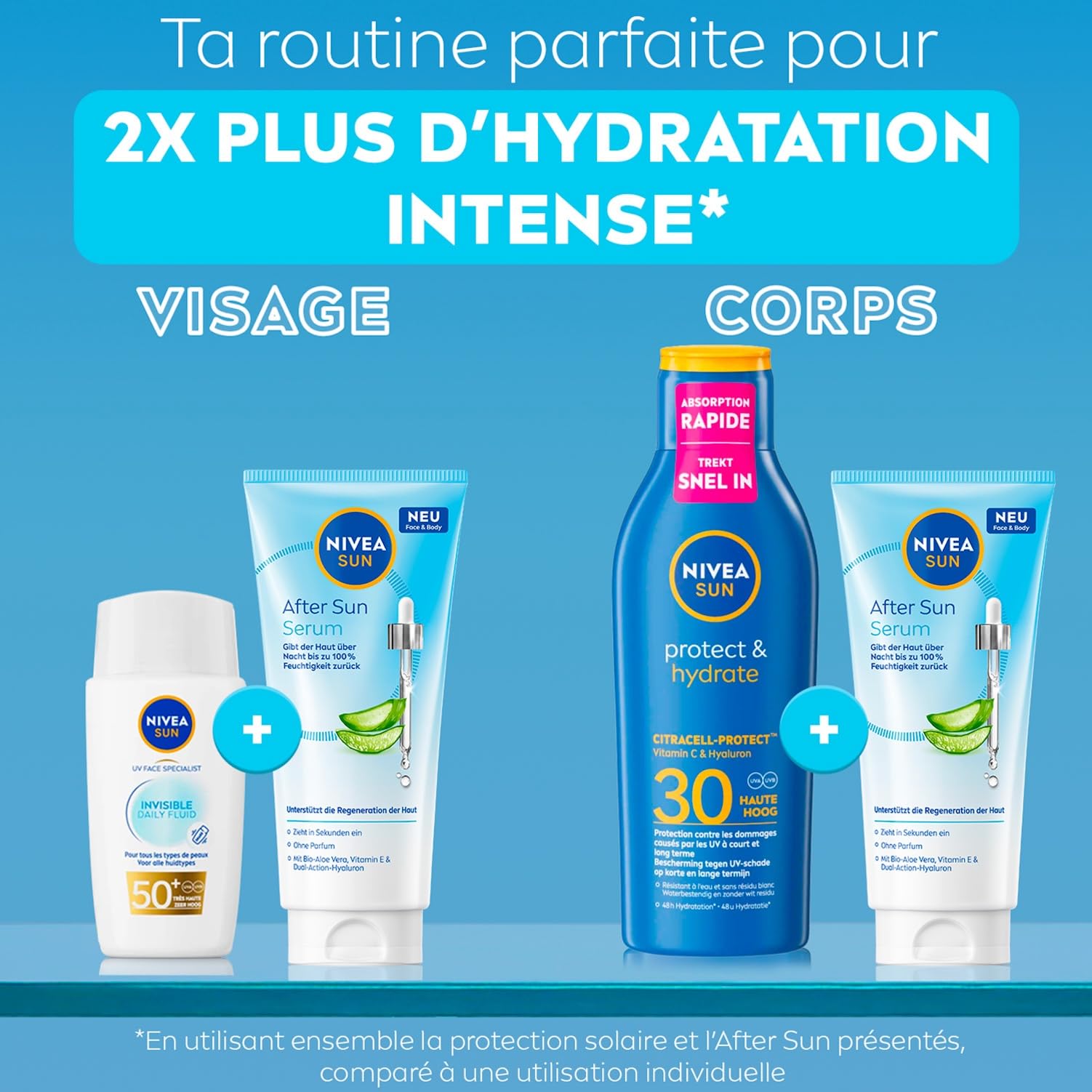 NIVEA SUN Gel-Sérum Après Soleil Visage & Corps 100 ml Aloe Vera Bio Acide Hyaluronique