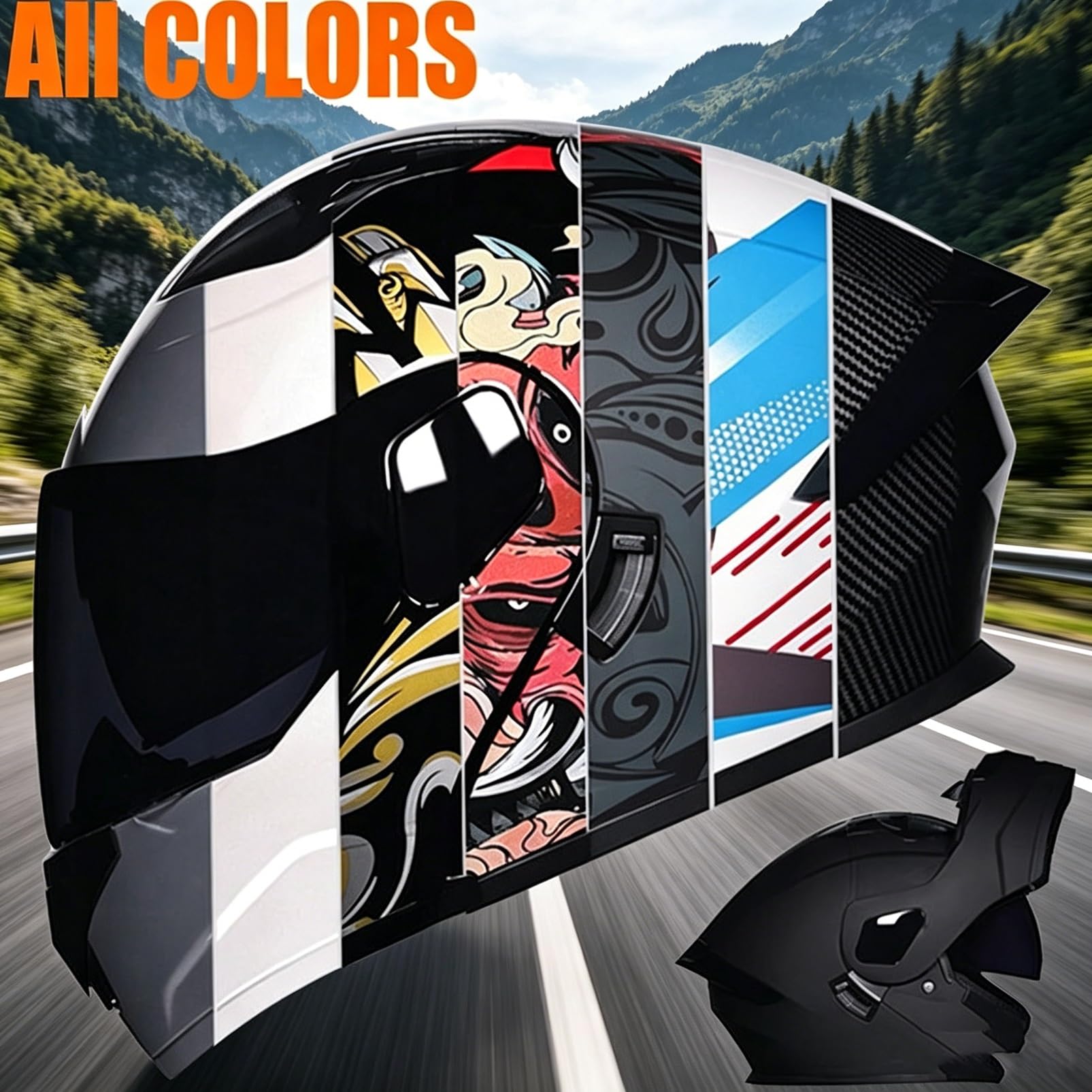 Kask Motocyklowy Szczękowy, [Aero Stratos] Uszczelnienie Akustyczne, ECE 22.06 DOT, Podwójna Wizjera dla Cruiser Street Bike