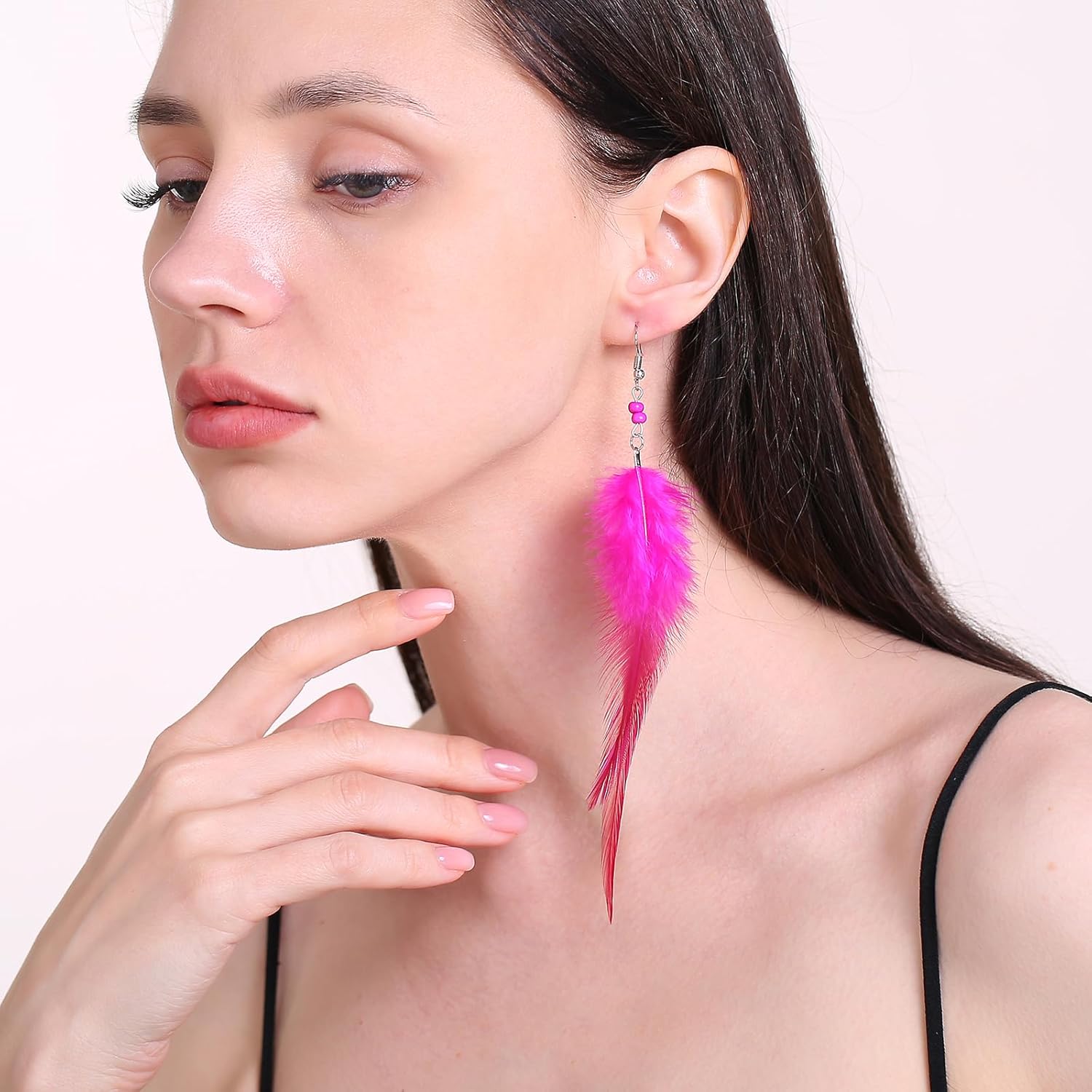 Long Feather Earrings for Women, Boho Bohemian Earrings Multicolor Tassel Handmade Feather Earrings for Women Dangling - Image 3