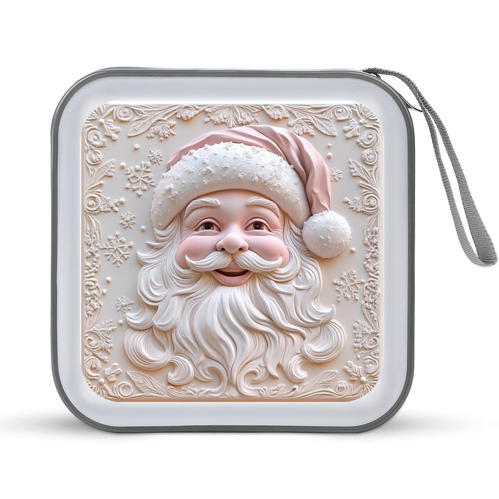 DuduYH Pink Santa Claus Smiling CD Case DVD Storage Case Christmas Portable CD Case Holder Storage CD Wallet Holder Organizer for Car Home Travel