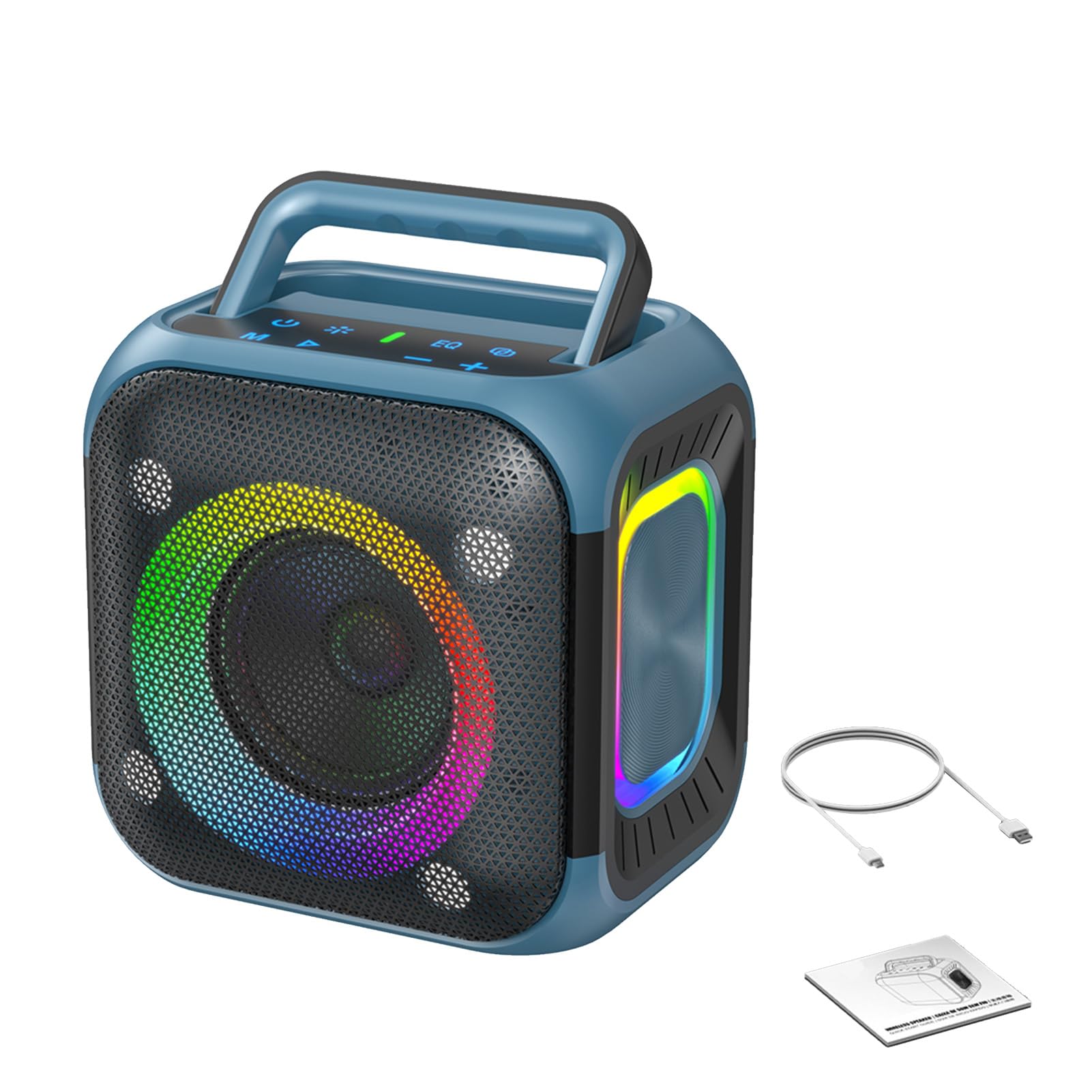 Tbest Przenośny Głośnik z Lampkami RGB, 30 W Mocy (BLUE)