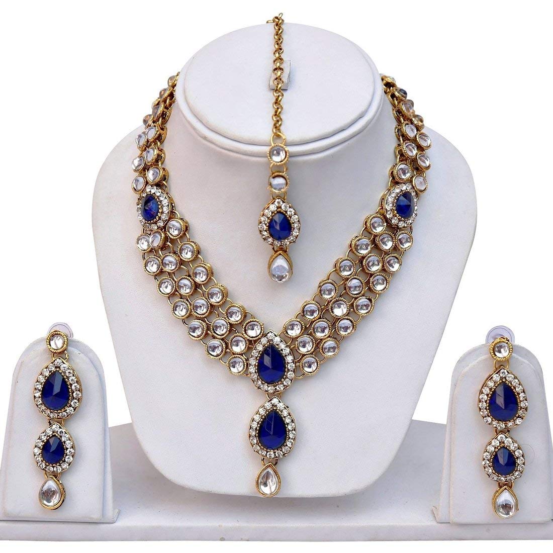 Latest Stylish 18k Gold Plated Traditional Kundan Necklace Jewellery Set for Women